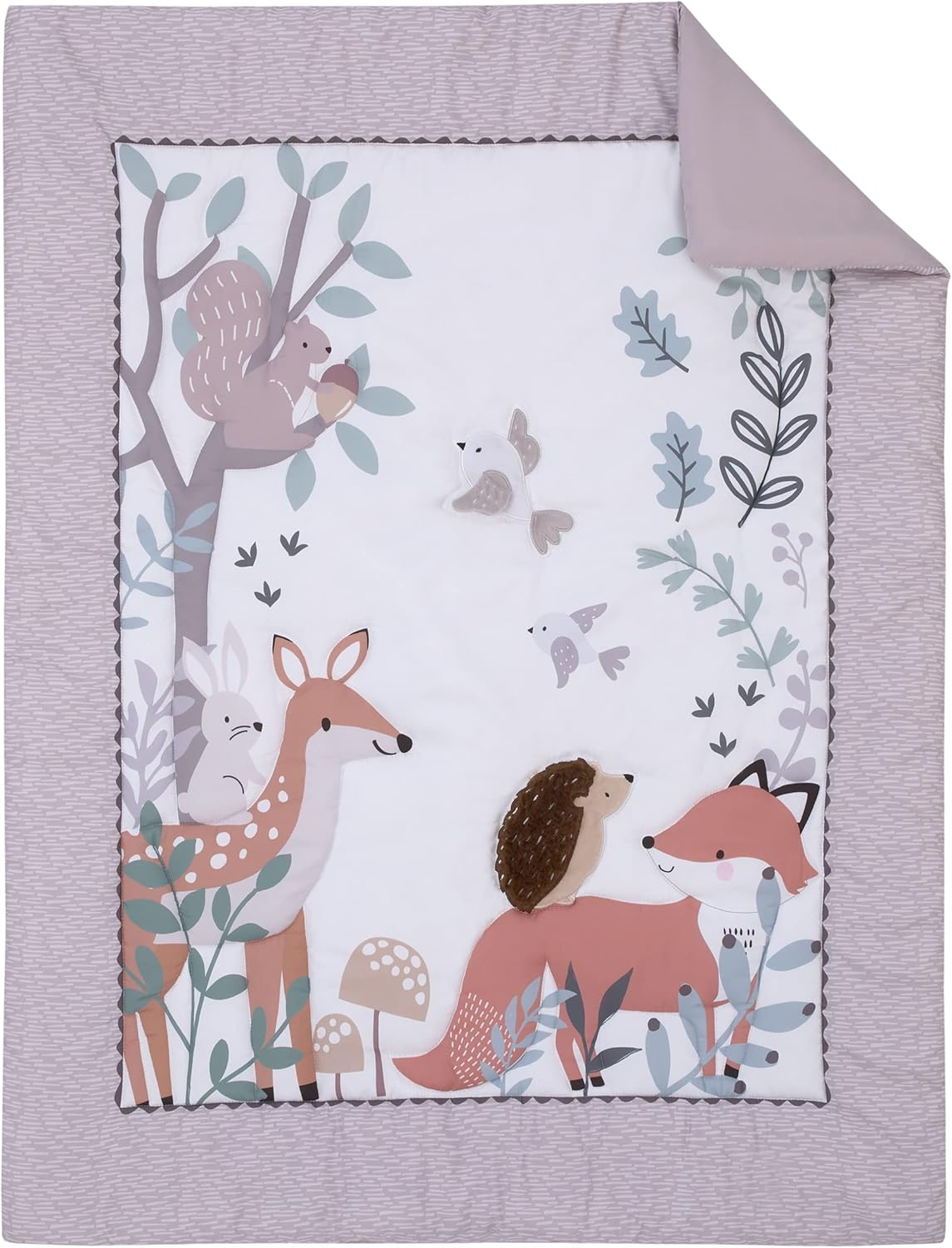 Nojo Little Love Woodland Meadow Taupe, Sage, and White Deer, Fox, and Hedgehog 3 Piece Nursery Crib Bedding Set - Comforter, Fitted Crib Sheet and Crib Skirt - Rainbow  Sun Pink/White/Yellow image number 4