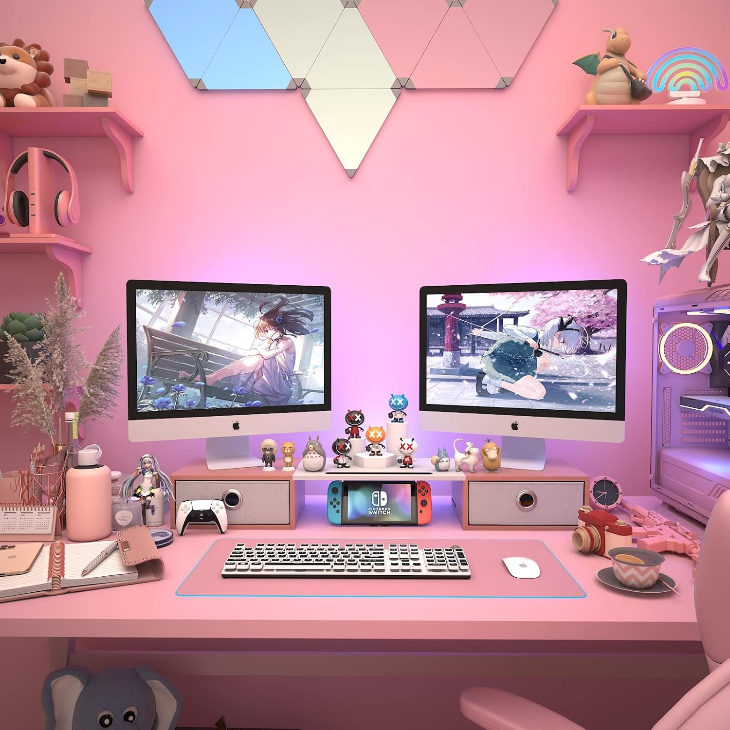 WESTREE Dual Monitor Stand Riser with Two Drawers, Extra Large Storage for 2 Monitors, Ergonomic Design, Wooden Finish - Rustic Brown image number 7