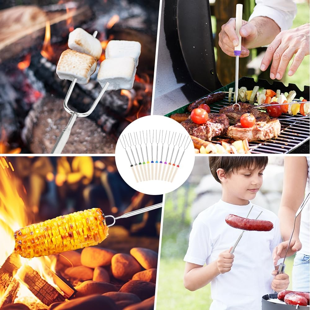 12 Pcs Marshmallow Roasting Sticks, Fire Pit Long Smores Kit 32 Inch, Metal Smores Sticks & Hot Dog Forks Skewers with Wooden Handle for Campfire Camping BBQ Cooking Bonfire Accessories image number 4