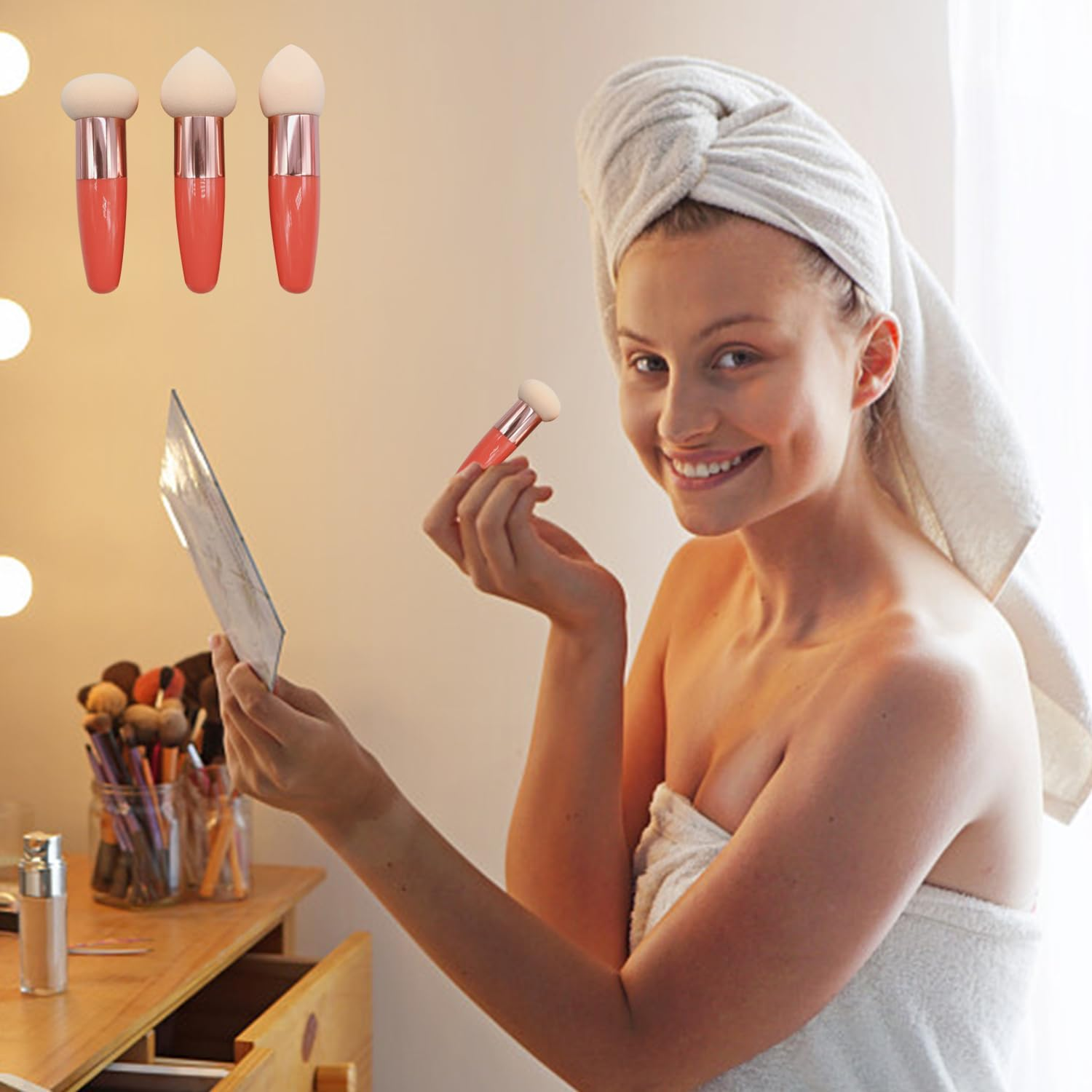 6 Pieces Make-Up Sponge Puff, Sponge Puff with Handle, Creative Soft image number 1