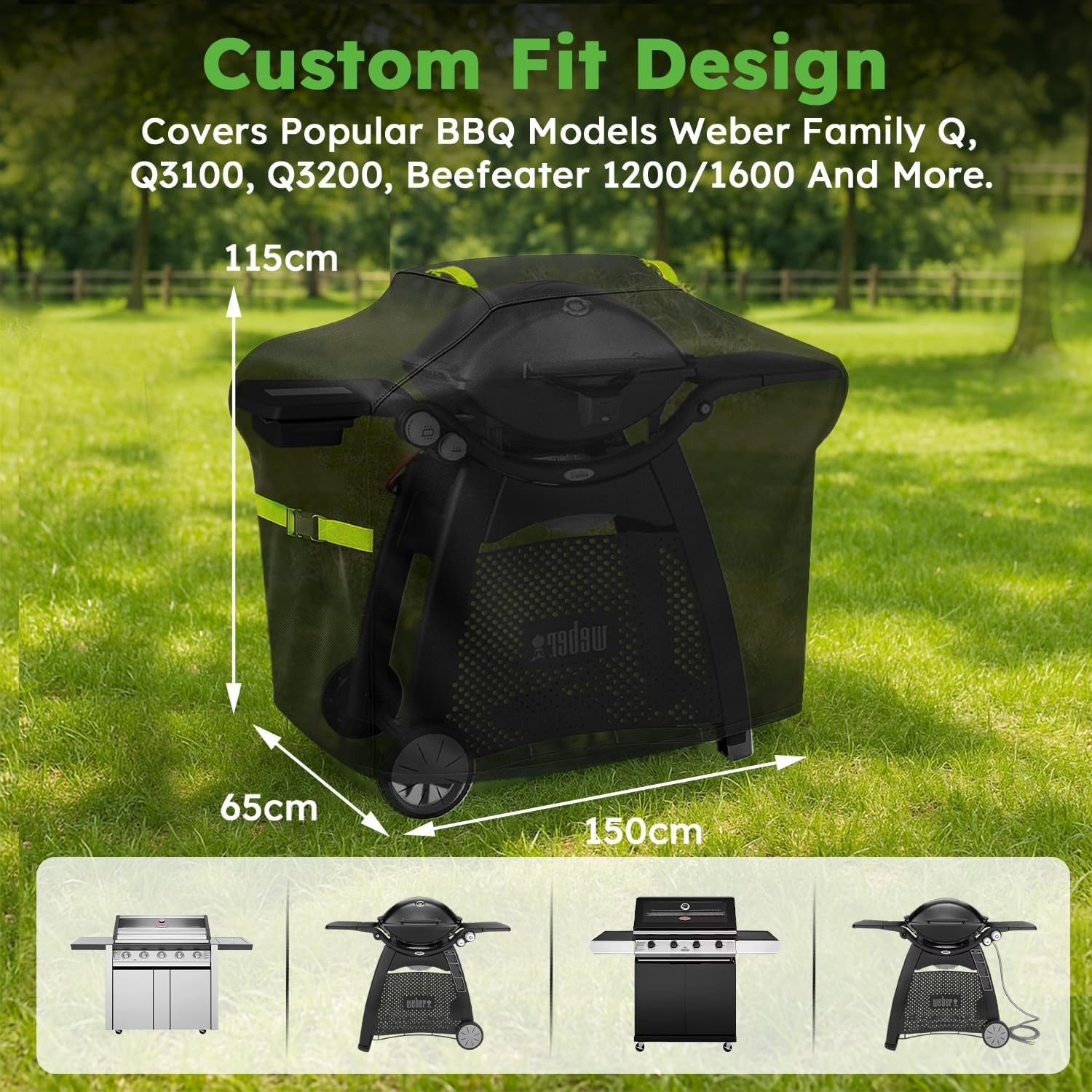 Grill Cover Heavy Duty 600D Oxford, Waterproof BBQ Cover with Straps & Handle, Outdoor Barbecue Grill Cover for Gas, Charcoal & Pellet Grills, Fits Weber, Char-Broil, Nexgrill,（145 &times; 61&times; 117 Cm） image number 3