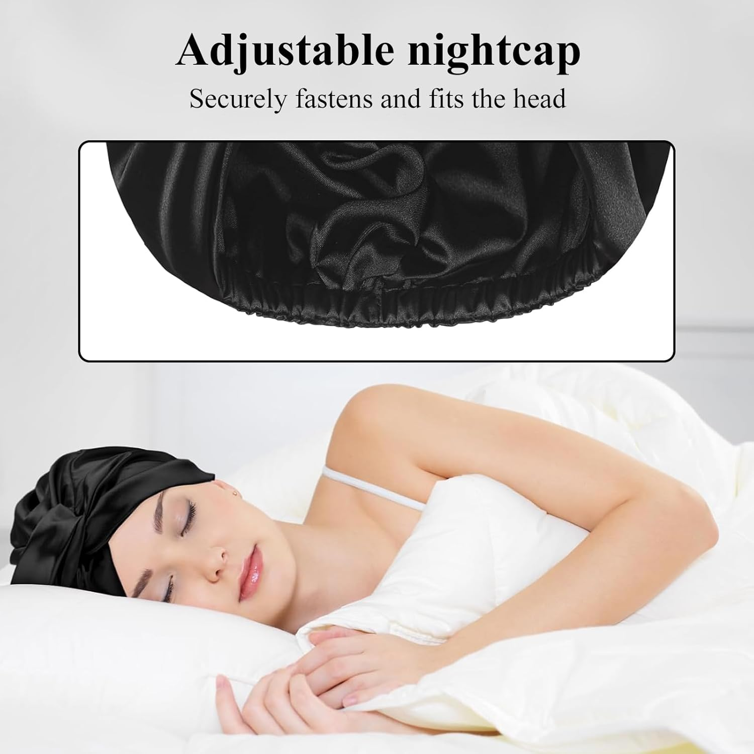 Raheem Silk Cap for Sleeping, Adjustable Sleep Cap with Elastic Band, Soft Breathable Night Hat, Satin Hair Cap, Shower Cap, Good for Hair