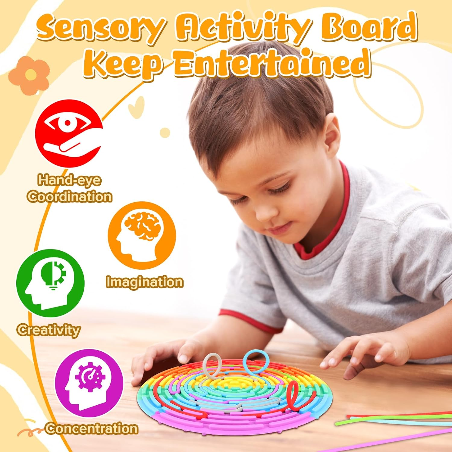 Large Size 7.9'' Push Peel Sensory Activity Board with Storage Bag Silicone Double-Sided Sensory Fidget Board Toys for Kids Adults Stress Relief Calming Anxiety Focus Travel Essentials - Round - Large Size 7.9" image number 2