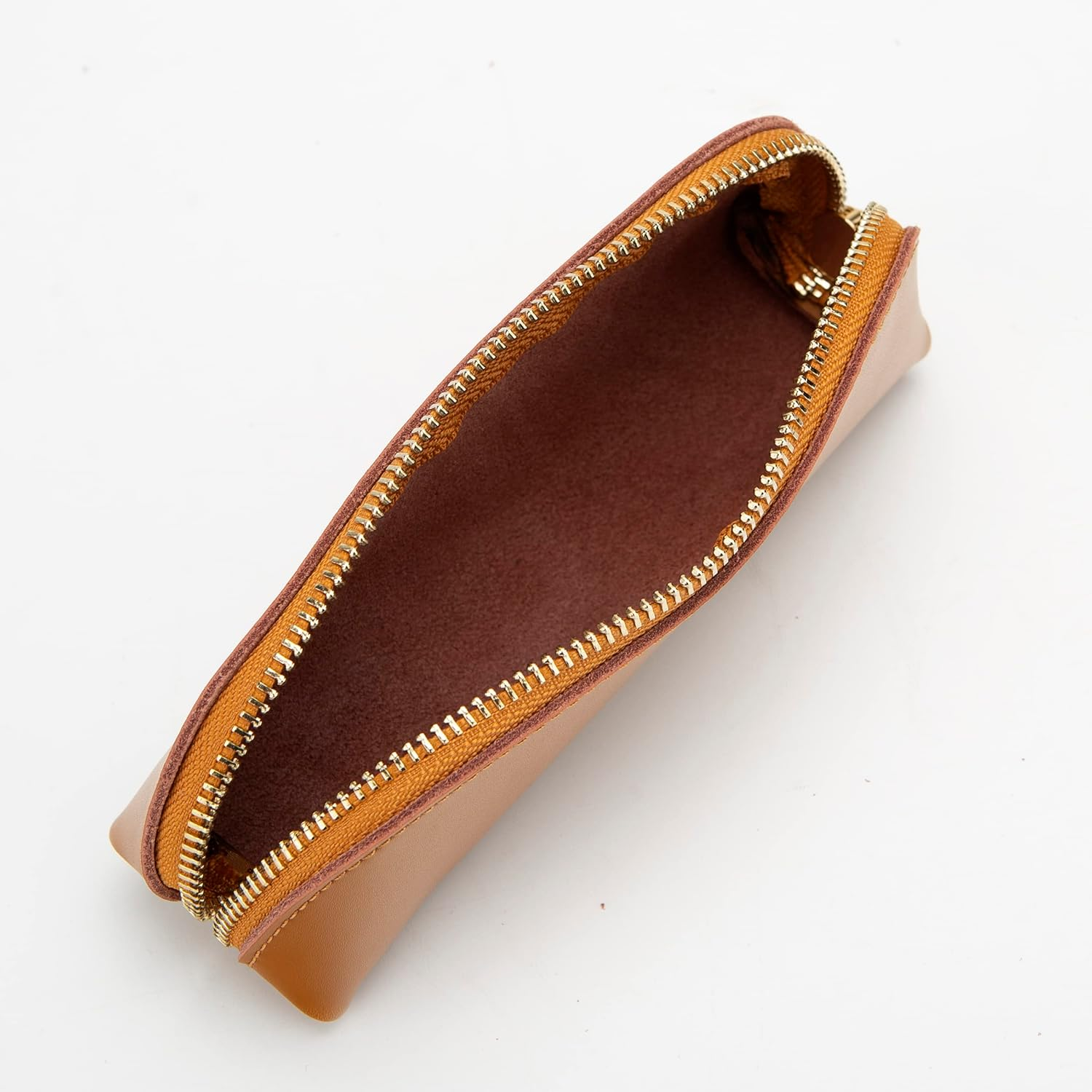 Zippered Leather Pen Case Pencil Case Stationary Cosmetic Pouch for School Teen Girl Boy Men Women image number 2