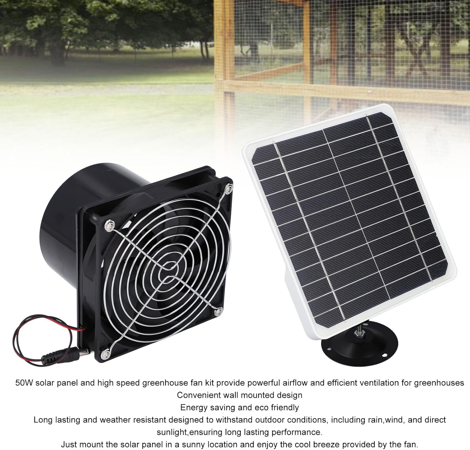 Solar Powered Exhaust Fan, 12V 50W Solar Panel with 6.5 Inch Ventilation Fan Kit, Powerful Ventilation Solar Powered Fan Vent Fan for Chicken Coops, Greenhouses, Sheds, Pet House image number 4