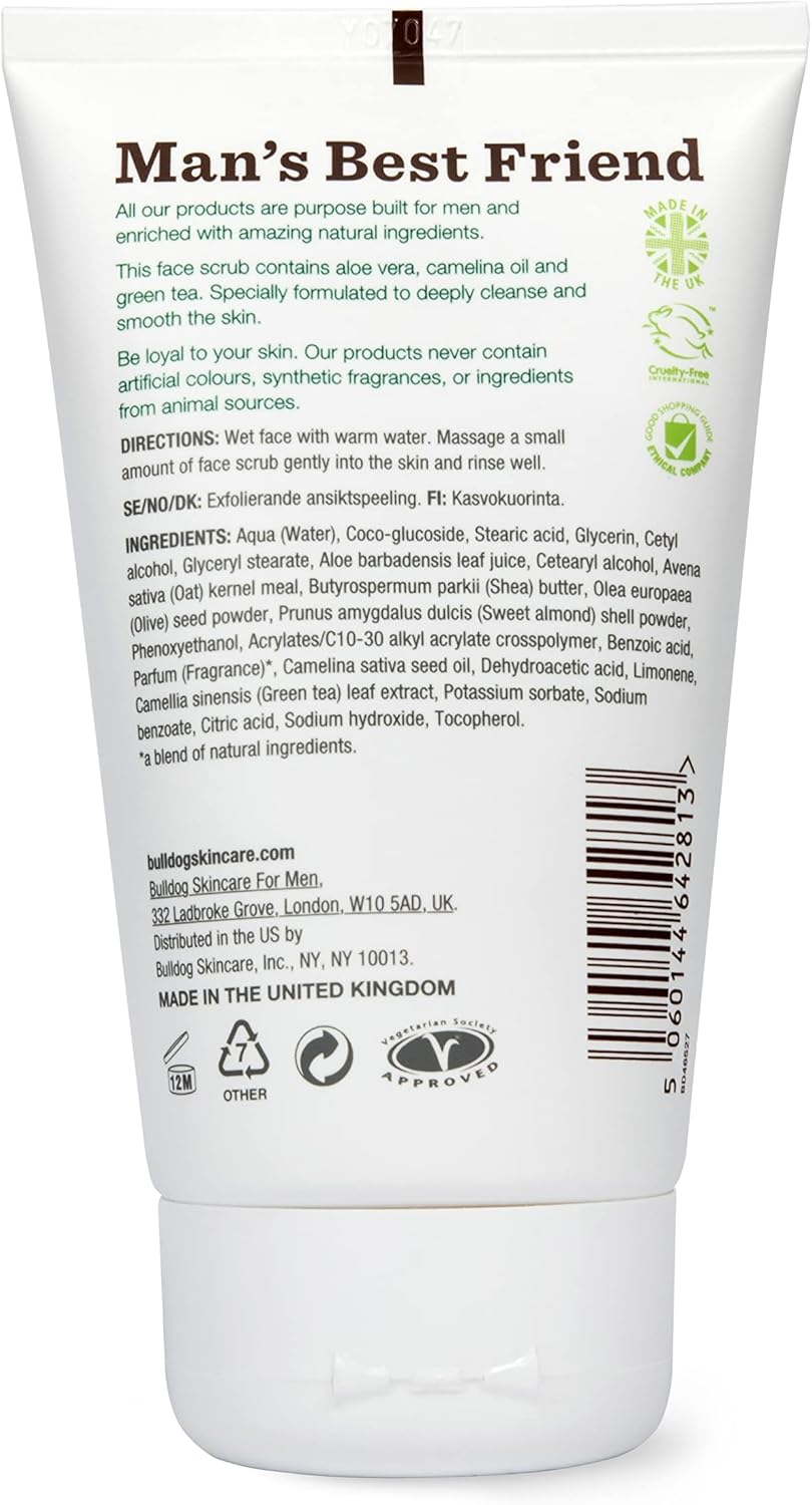 Bulldog Skincare for Men Original Face Scrub, Smooth and Deeply Cleanse Skin, with Aloe Vera, Camelina Oil and Green Tea, 125Ml (Pack of 2)