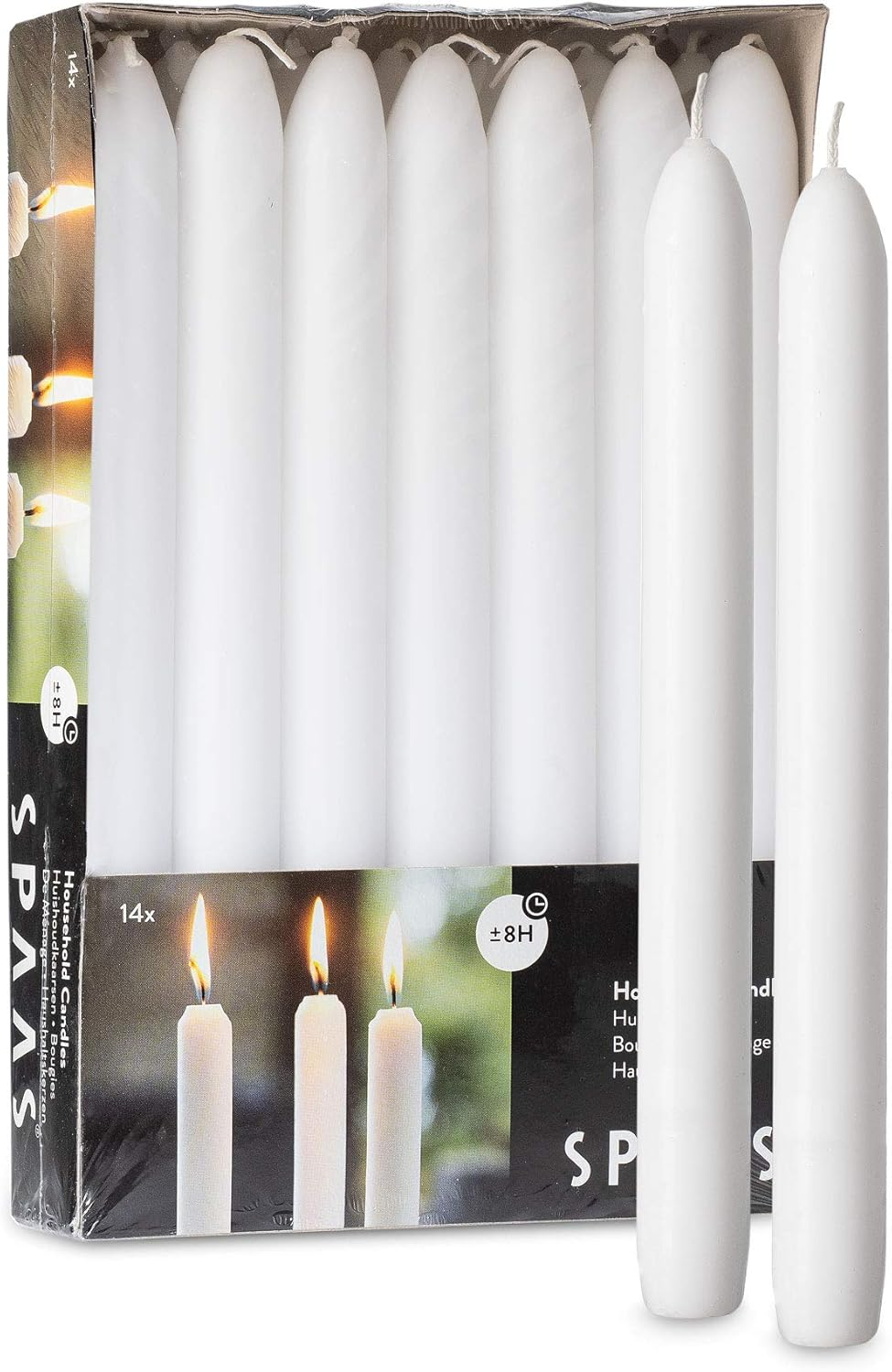 SPAAS Unscented White Candle Sticks - 14 Pack Dripless Tapered 9" Tall Candles - 8 Hour Burning Premium Candlesticks for Home Decoration, Wedding, Holiday and Parties