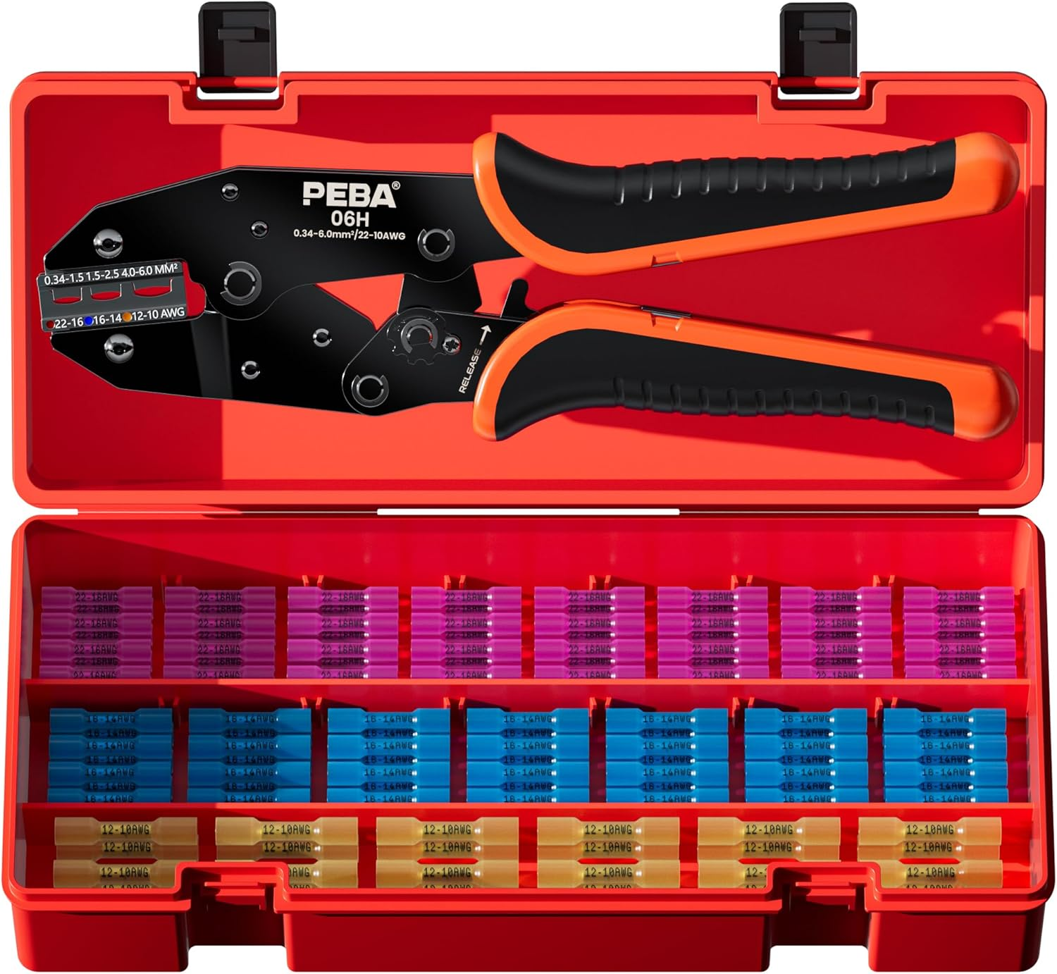 PEBA Crimping Tool for Heat Shrink Connectors 22-10 AWG, with 3 Sizes Heat Shrink Butt Connectors Kit - Ratcheting Wire Crimpers - Electrical Crimping Tool Pliers - Ratchet Terminal Crimper（Ul Listed） image number 5