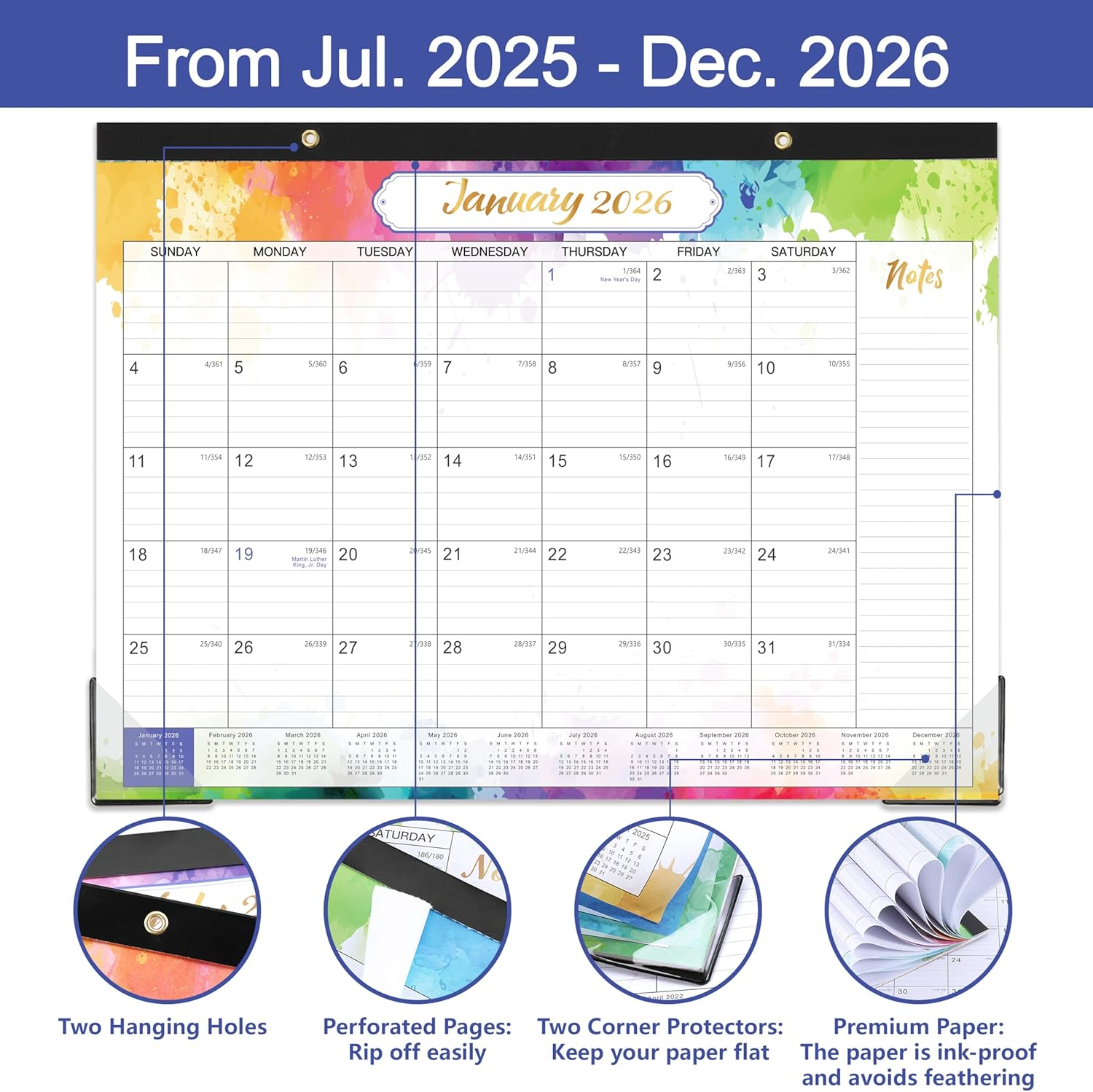 2025-2026 Desk Calendar - JUL 2025 - DEC 2026, 14.6" X 11.4" 2025-2026 Calendar, 18 Months Desk Calendar, Desk Pad, Colorful image number 2
