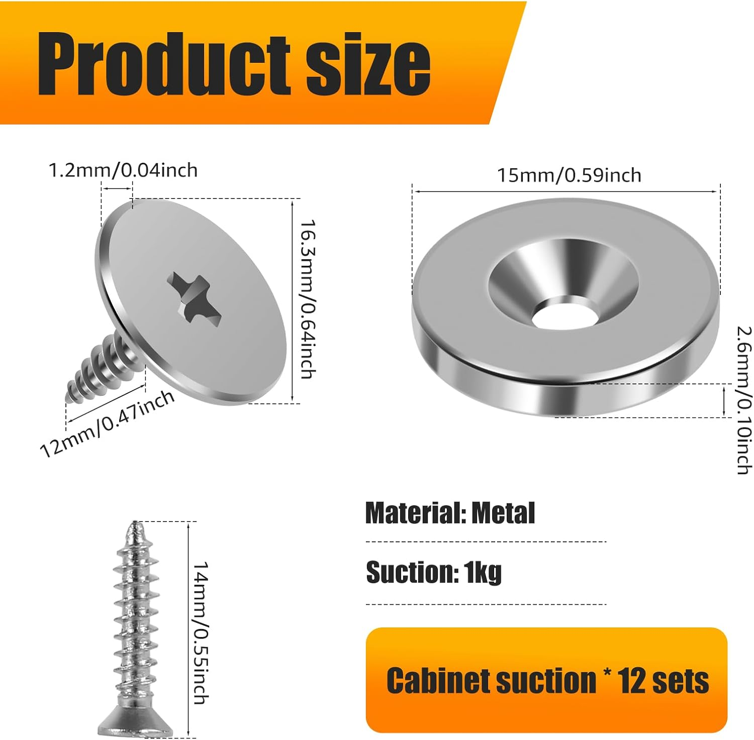 12Pcs Cabinet Magnetic Catch, Metal Cabinet Door Magnetic Closure with Strong Magnetic, Hidden Magnetic Door Latch, Furniture Door Magnet Closing Catch for Cabinet Closet, Cabinet Hardware Fittings image number 4