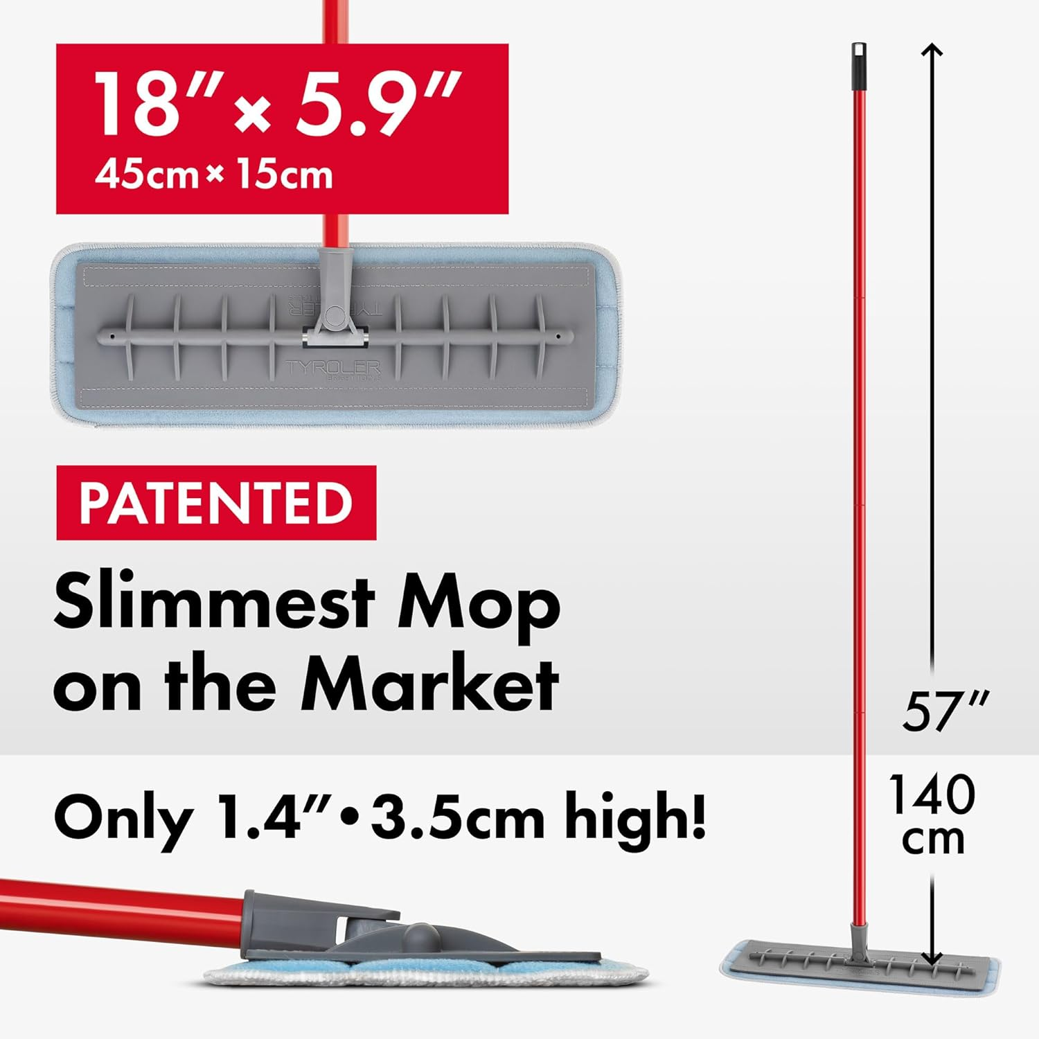 Tyroler Bright Tools 100% Silicone Flexible Head Microfiber Mop 2Pcs Wet and Dry Pad (45Cm Wide) | Professional Home Cleaning for Hardwood, Laminate, Tile Floors, Kitchen, Bathroom. image number 4