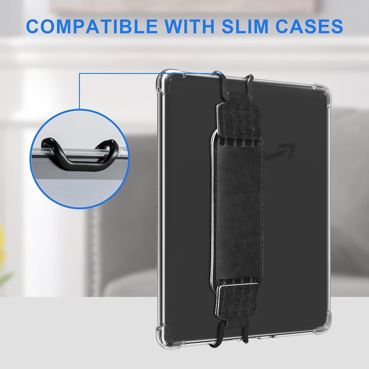 PU Leather Hand Strap Grip for 6-7 E-Readers Tablets - Anti-Slip Shockproof Back Strap | Secure One-Handed Holder for Kindle/Kobo/Ipad (Black) image number 3