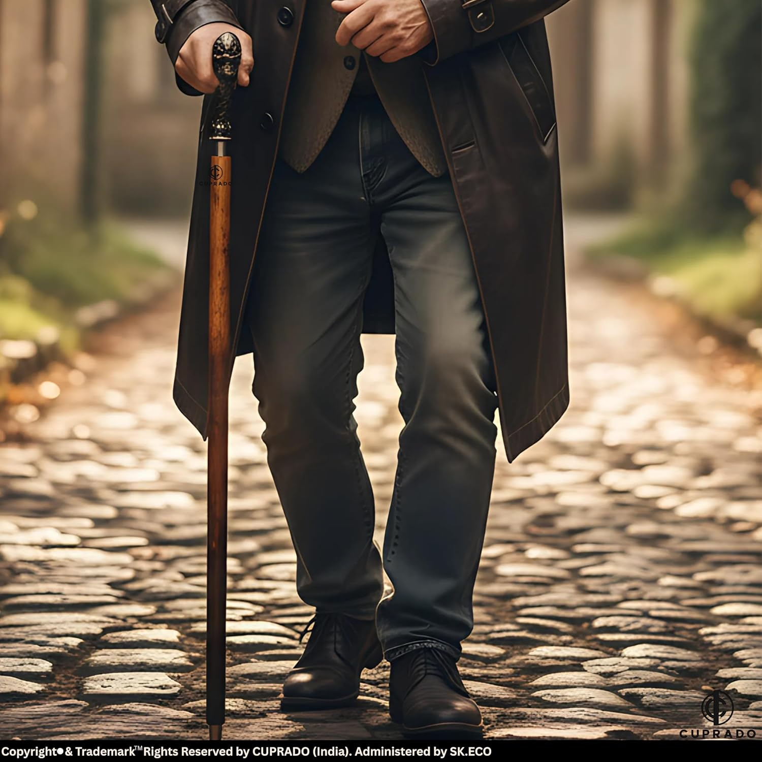 Vintage Wooden Walking Cane with Brass Skull Handle | 39&rdquo; Antique Style Designer Walking Stick for Men & Women | Collectible & Decorative Cane Gift image number 2