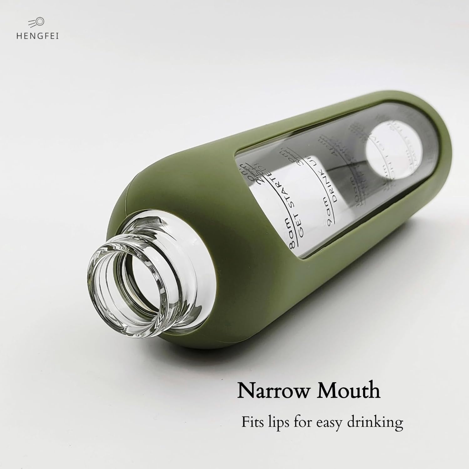 HENGFEI 1 Litre Borosilicate Glass Water Bottle with Time Markings and Reminder Quotes, Glass Drink Bottle 1L with Silicone Sleeve and Bamboo Lid. (Army Green Silicone Sleeve) - Blue Silicone Sleeve image number 5