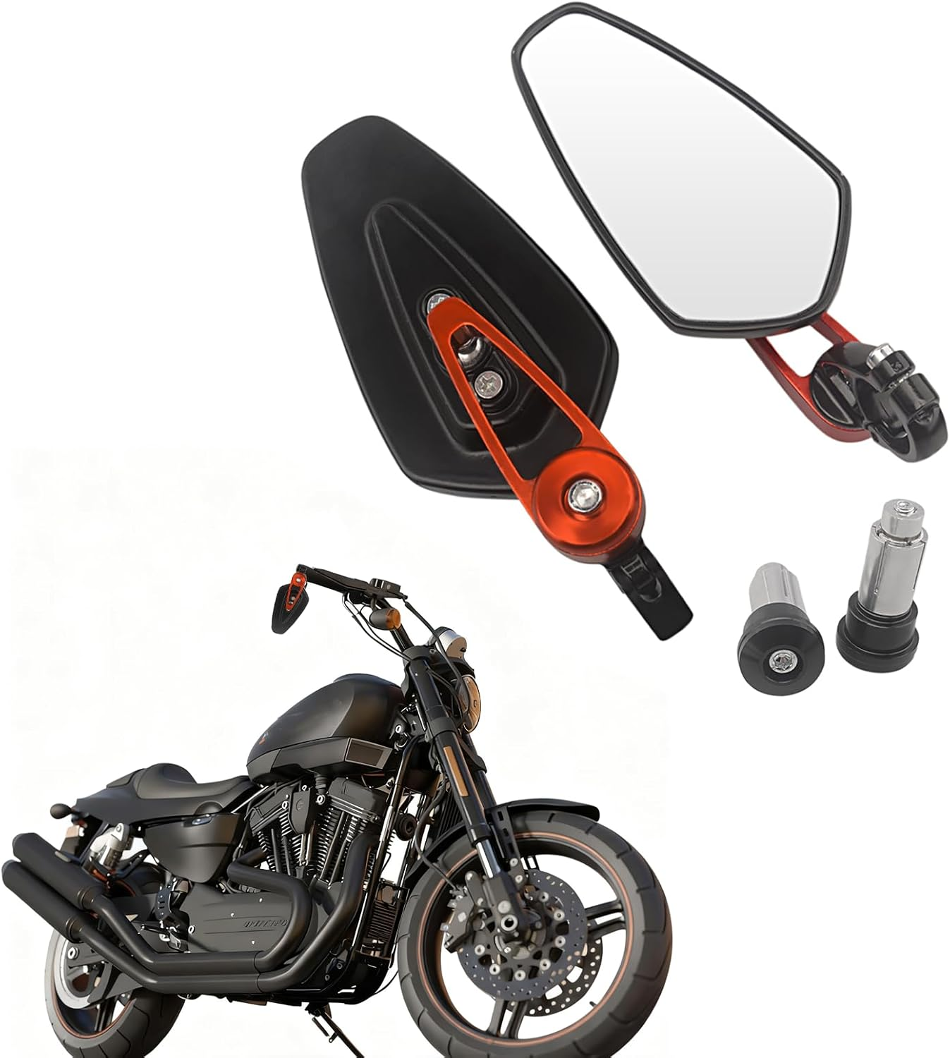 7/8" 22Mm Bar End Rear Mirrors Motorcycle Accessories Motorbike Scooters Rearview Mirror Side View Mirrors Moto for Cafe Racer Wide Angle Blind Spot Free Motorcycle Rearview Mirror