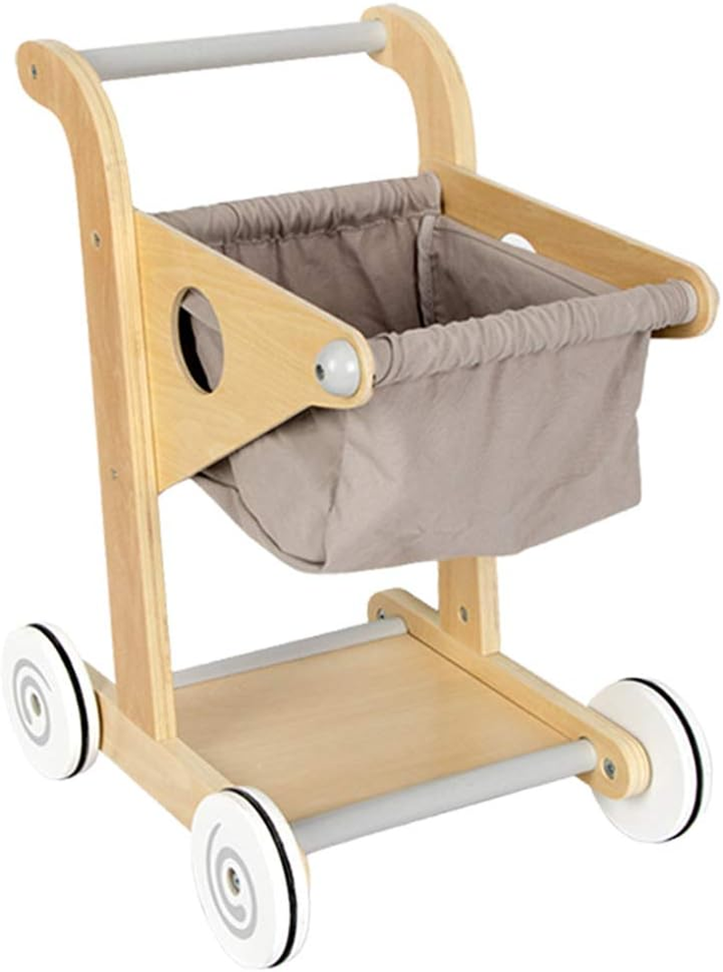 Kids Children Boys/Girls Supermarket Shopping Trolley Cart Wooden Trolley - Gray, 30X34X45Cm