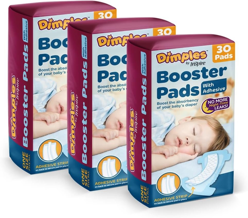 Dimples Booster Pads, Baby Diaper Doubler with Adhesive - 1 Size Fits All Diapers - Boosts Diaper Absorbency - No More Leaks 90 Count (With Adhesive for Secure Fit) image number 4