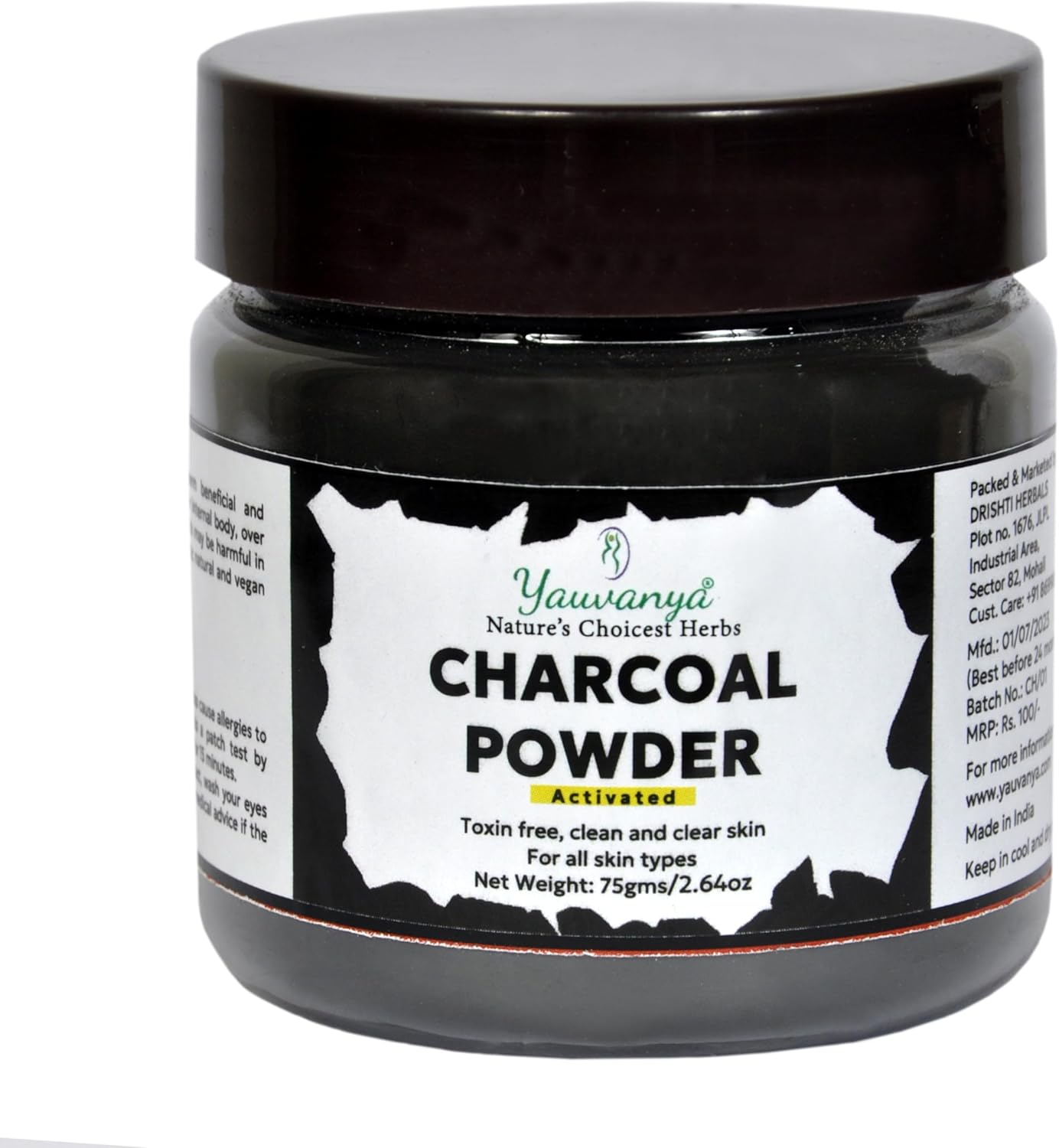 Yauvanya Activated Charcoal Powder - 75 Gms | Face Mask | Skin Detox image number 4