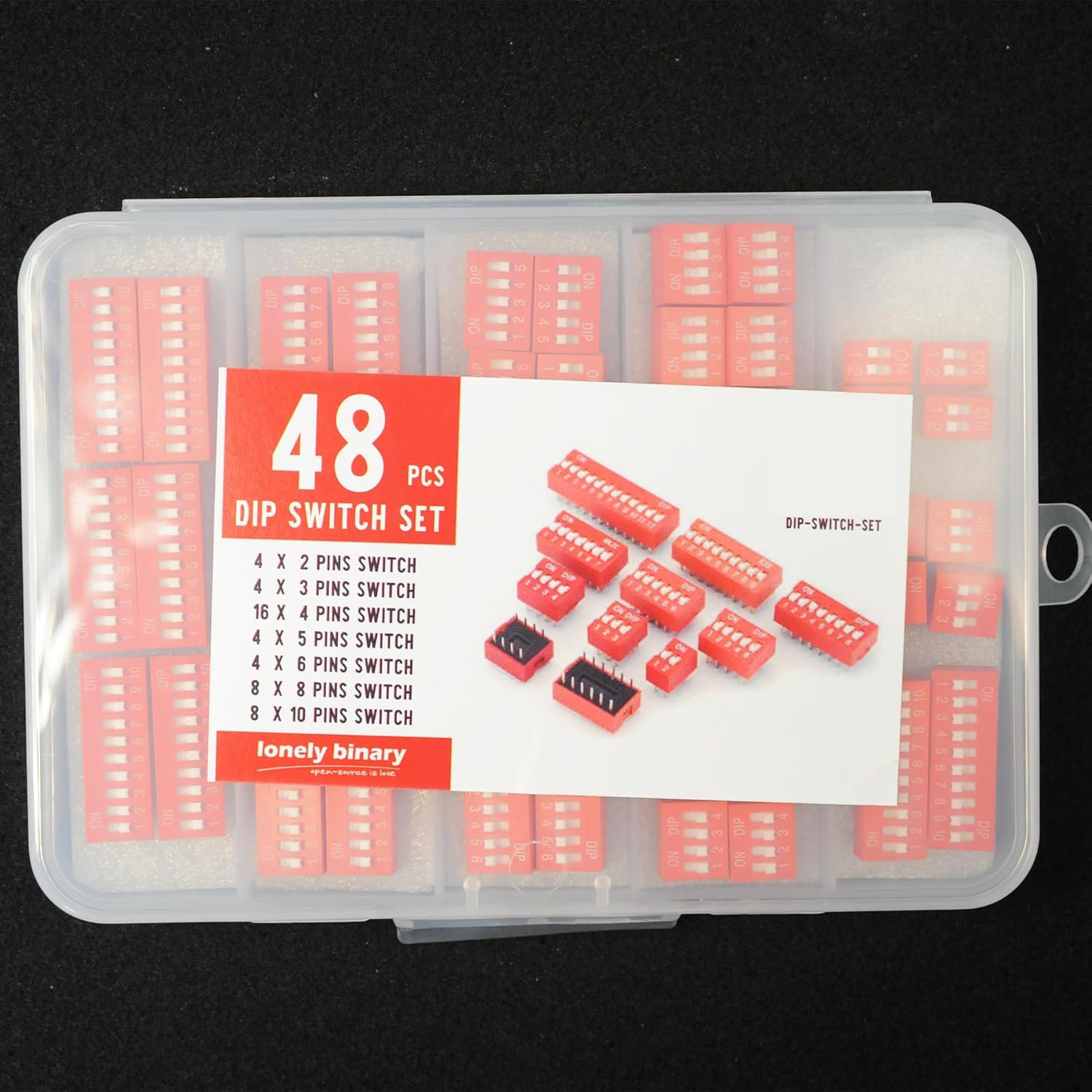 Lonely Binary 48-Pack DIP Switch Set &ndash; 2, 3, 4, 5, 6, 8, 10 Position DIP Switch Breadboard-Friendly Modules (48 Total Switches) for Arduino, Raspberry Pi Pico, ESP32 & DIY Electronics image number 5