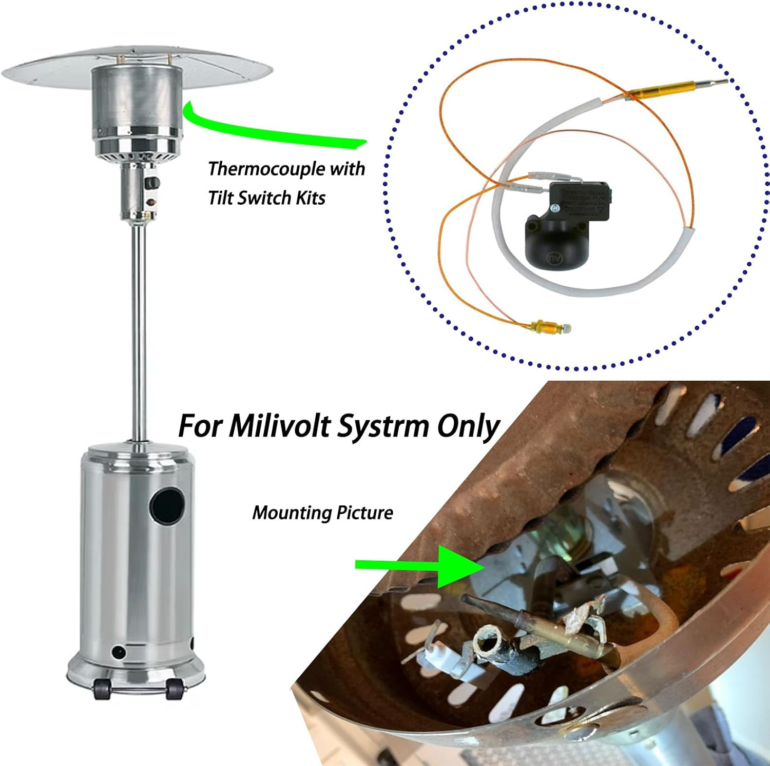 MENSI Outdoor Propane Gas Patio Heater Replacement Parts Thermo Coupler M8*1 (Non-Thread Type with 4.8Mm Terminals) image number 3