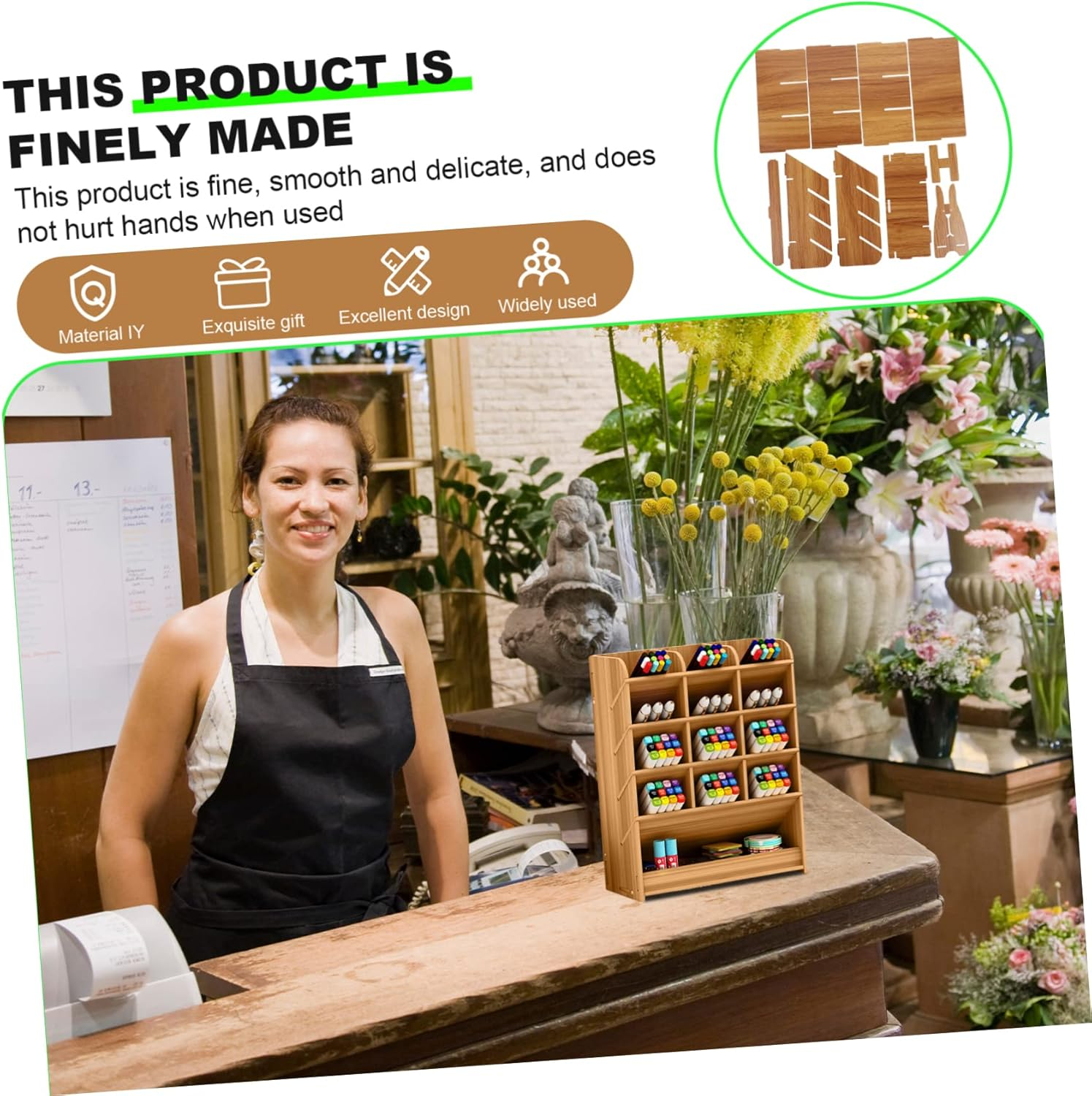 COHEALI Creative Pen Holder Storage Box Wooden Pen Case Multi-Grid Design for Desktop Pencil Box Organization in Office Home Study Large Capacity for Easy Access and Accessories image number 5