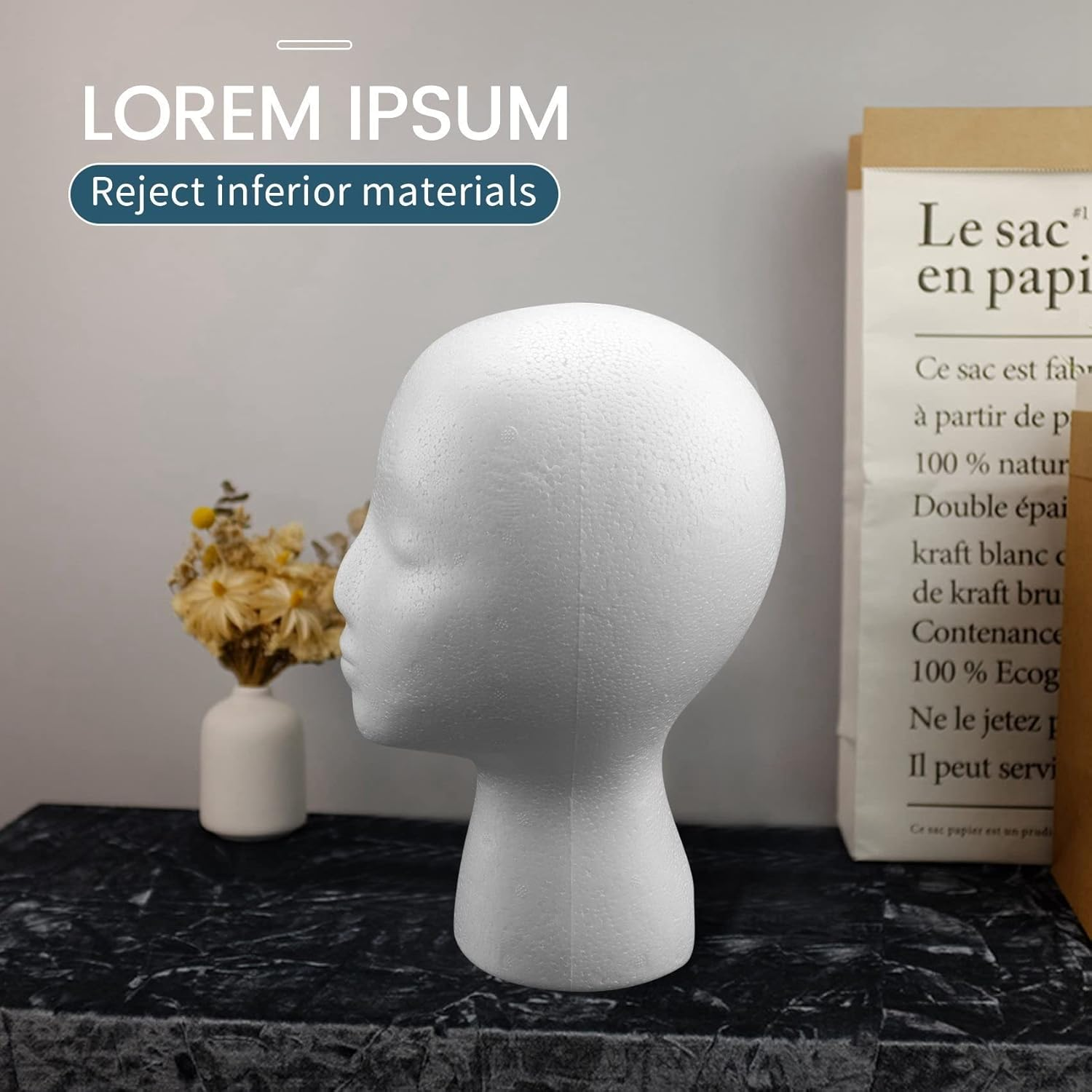 Dropfree 27.5 X 52 Cm Faux Mannequin Head Female Foam (Polystyrene) Exhibitor for Cap, Headphones, Hair Accessories and Wigs Women Mannequin Foam