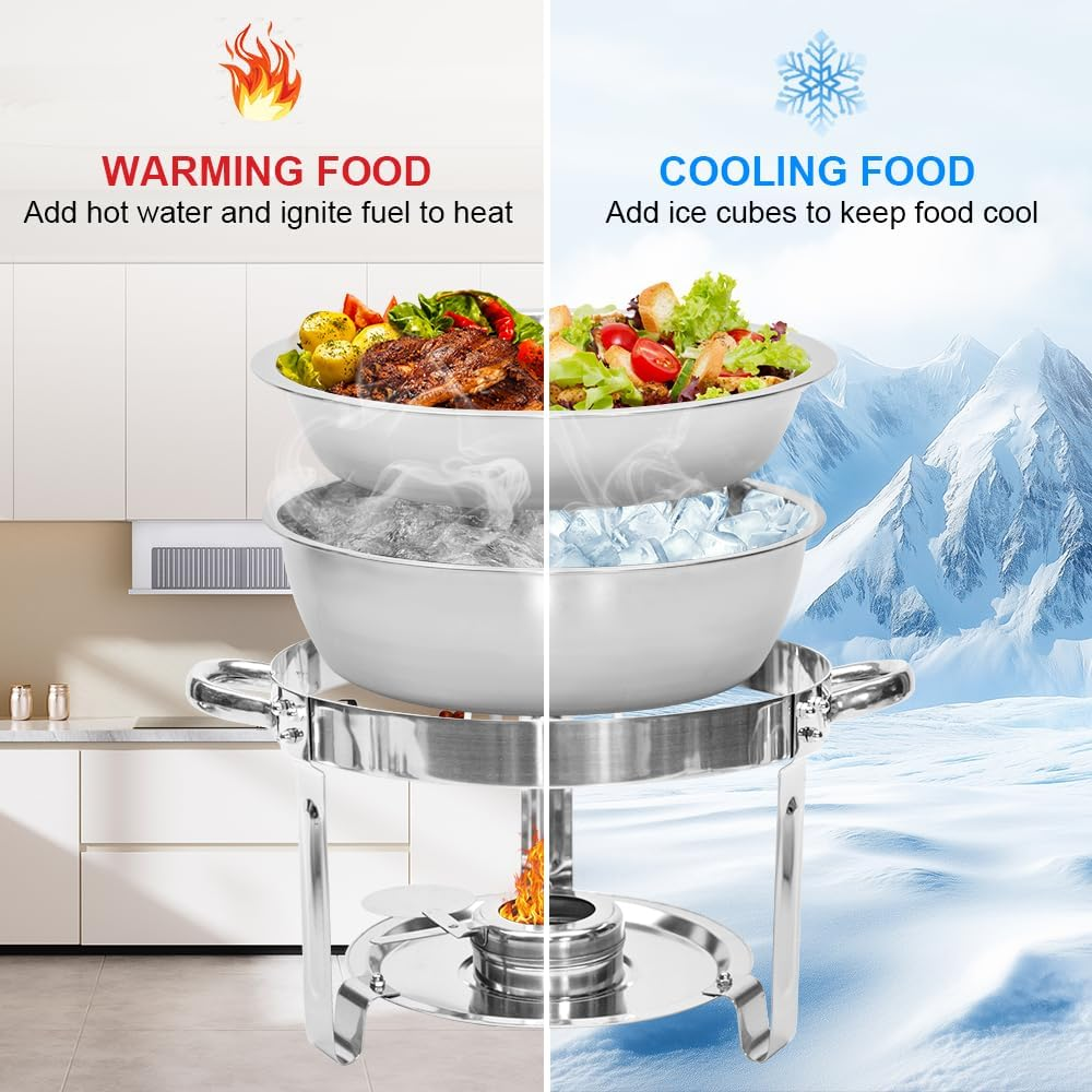 ALSTON 2 Pack round Chafing Dish Buffet Set 201 Stainless Steel 4.5L Food Pan with Glass Lid and Fuel Holder Complete Set for Restaurant Party Catering Wedding image number 6