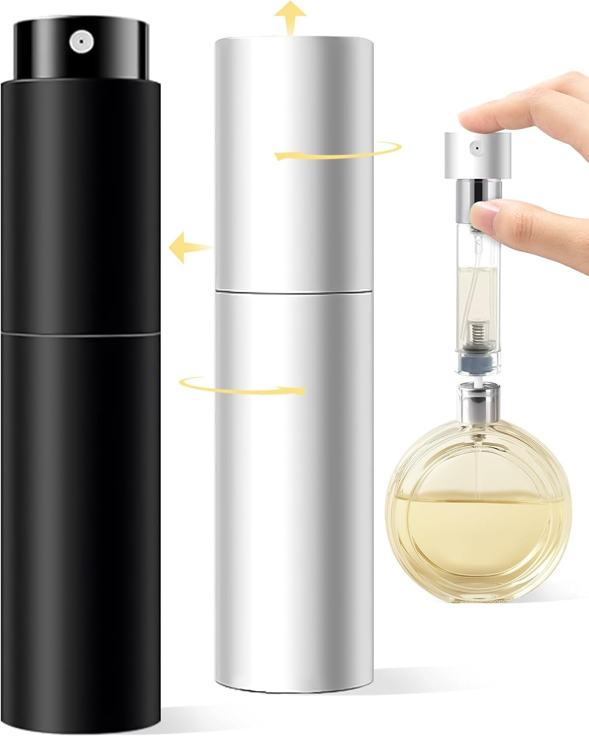 Asanana Atomizer Perfume Refillable Bottle 5Ml Twist-On Bottom Fill Fine Spray Portable Leakproof Mini Travel Bottle Essential Waterproof Durable Simple Suitable (Gold-2P)