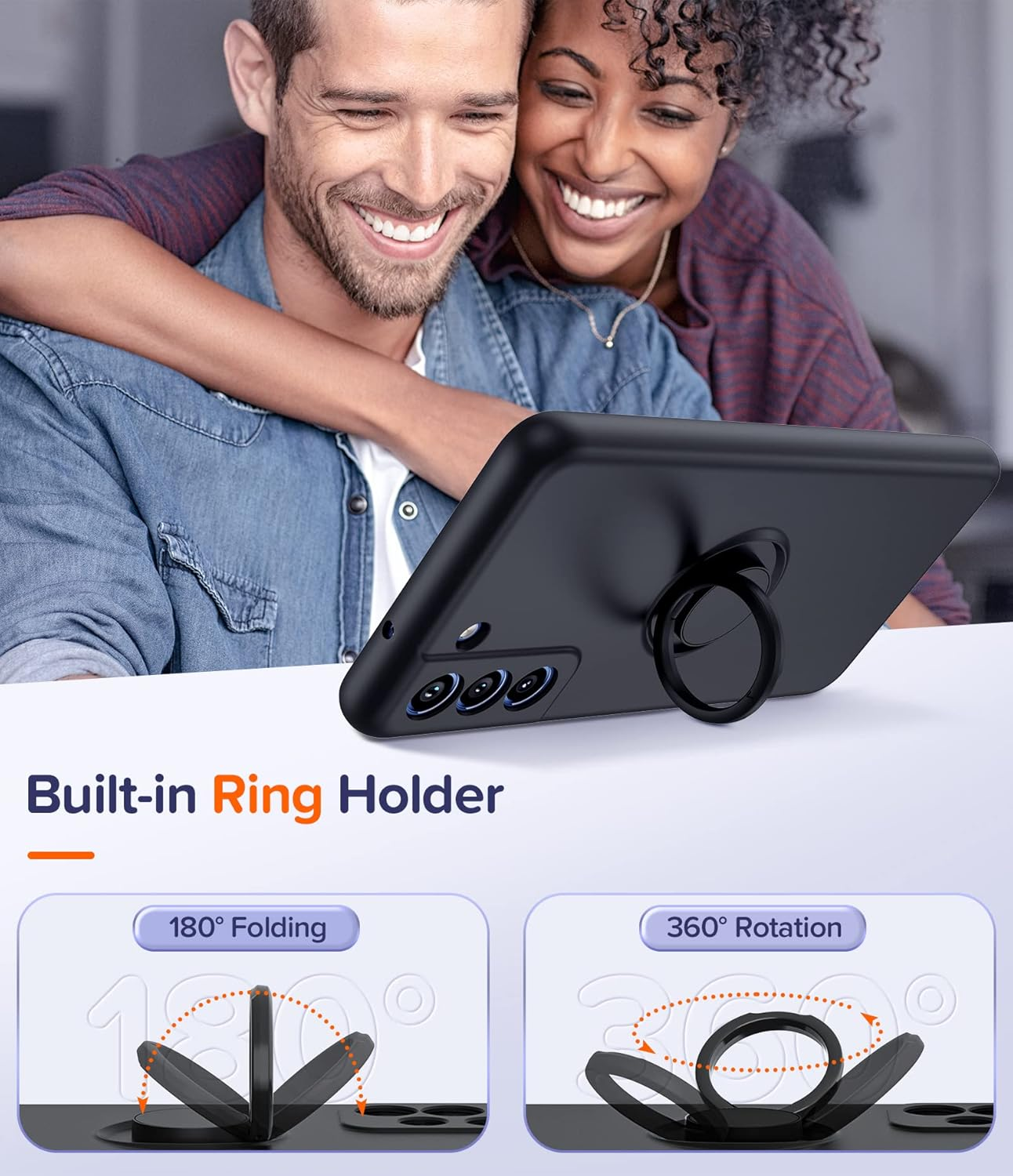 Leyi for Galaxy S21-FE-5G Case: Samsung Galaxy S21 FE 5G Case with [2 Pack] Tempered Glass Screen Protector Magnetic Kickstand 360&deg; Rotatable Ring Holder, Protective Phone Case for S21FE 5G, Black image number 2