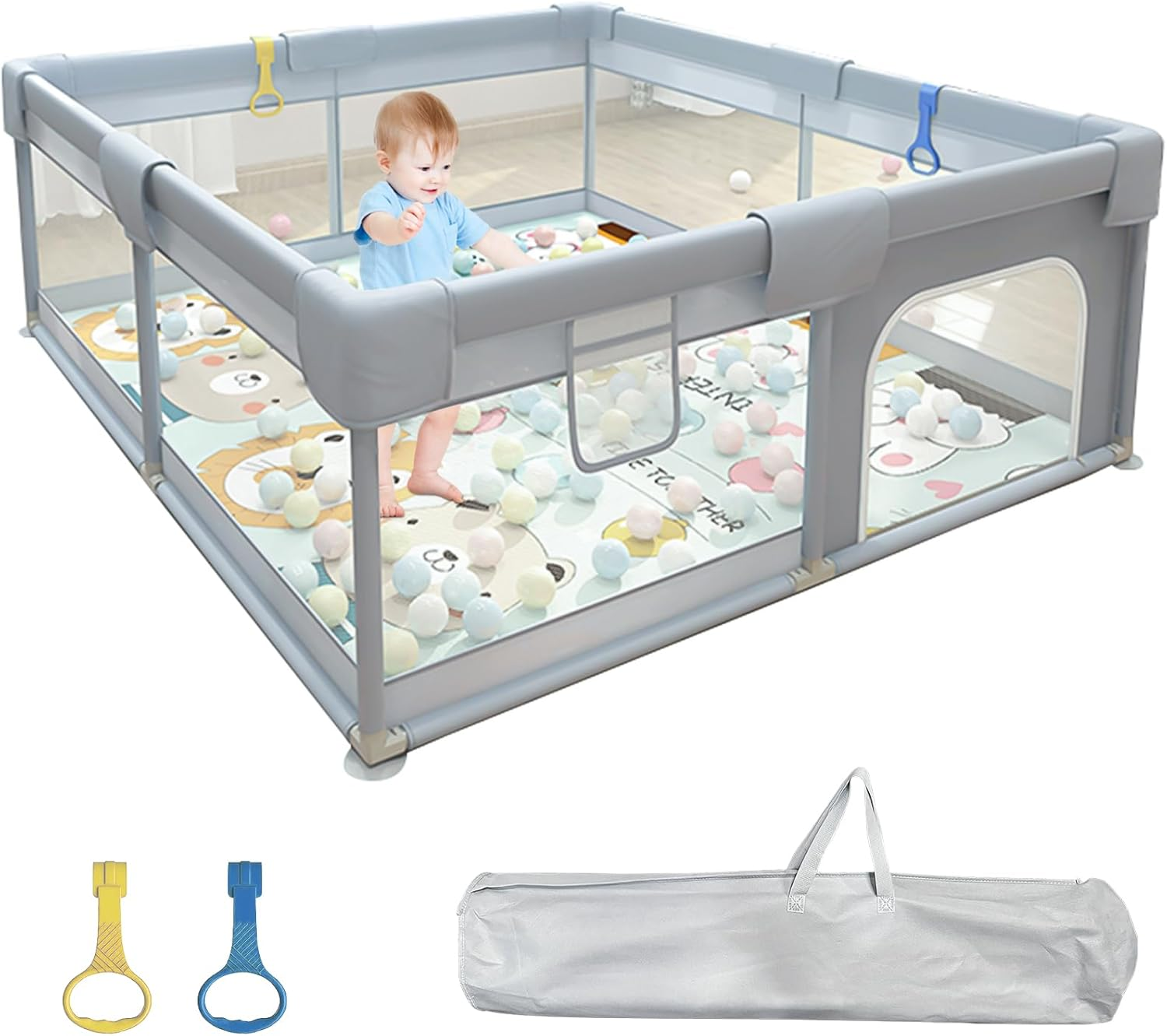 Sulishang Baby Playpen, 127X127X66Cm Baby Playard, Playpen for Toddler with Zip Gate, Indoor & Outdoor Kids Activity Center, Safety Play Yard with Soft Breathable Mesh, Green (No Mat)