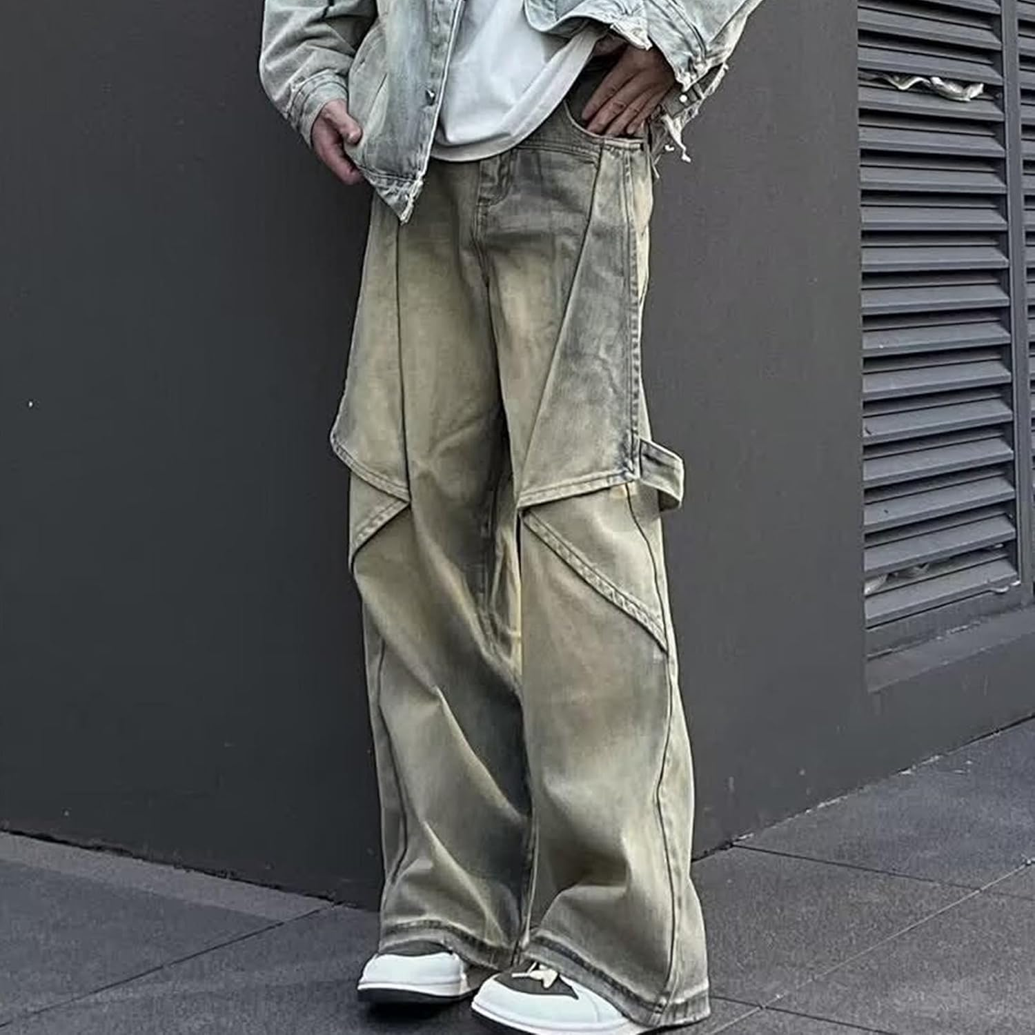 Mens Retro Cargo Jeans Pant Casual Baggy Hip Hop Denim Work Pants Regular Fit Straight Relaxed Jean, Retro, M image number 5