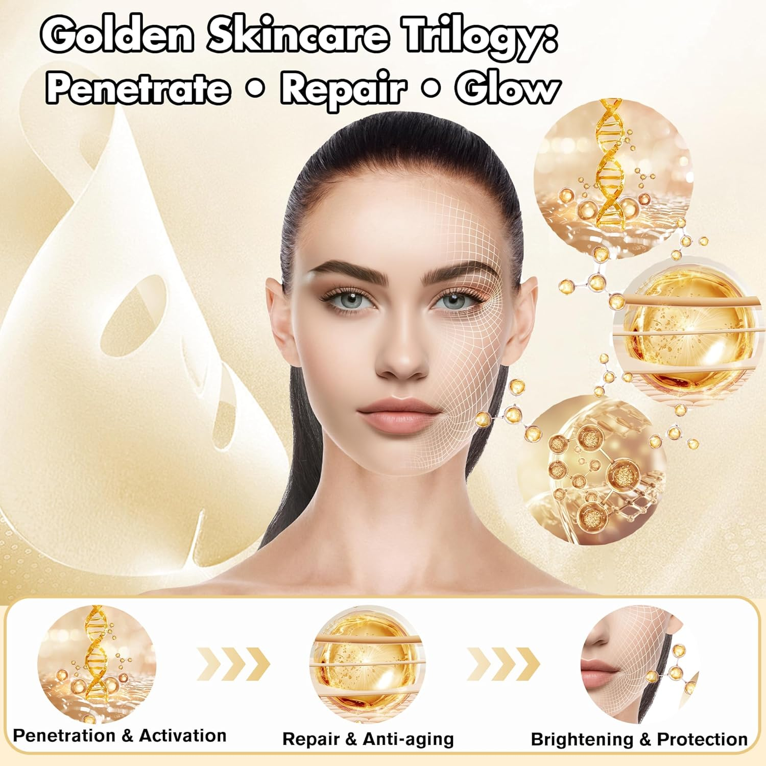 Lktvys 24K Gold Face Mask Skincare &ndash; 10-Pack Korean Sheet Masks for Radiant Glow & Hydrating Care, Facial Masks with Collagen & Botanical Extracts