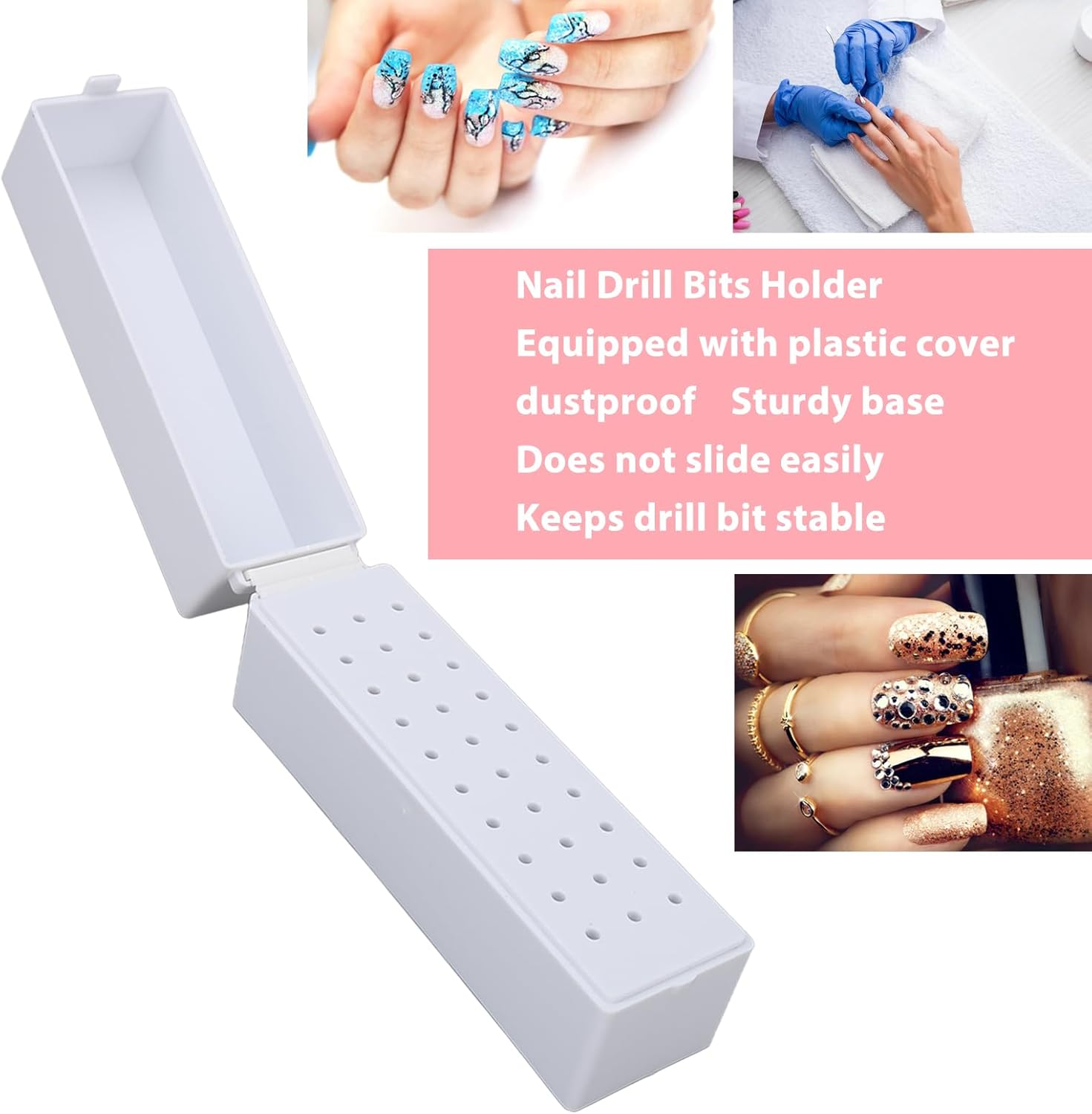 Nail Drill Holder, Nail Display Organiser Box for Nail Drill, Dustproof, Professional 30 Hole Nail Drill Tool Container for Home Use, Nail Salon, White image number 6