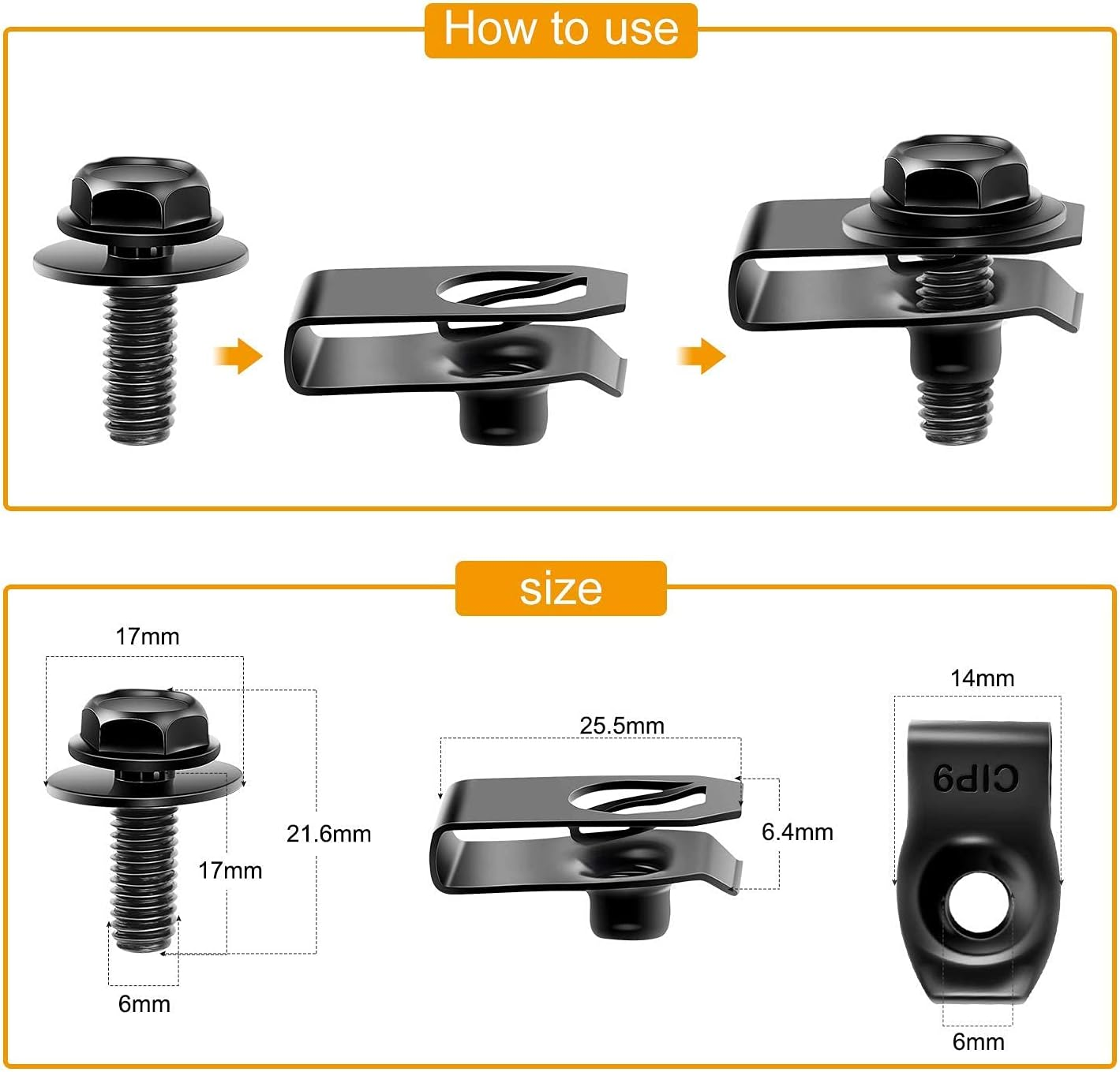 GOOACC GRC-70 35PCS Engine under Cover Splash Shield Guard Body Bolts Bumper Fender Liner Push Retainer Fastener Rivet Clips, Black image number 3