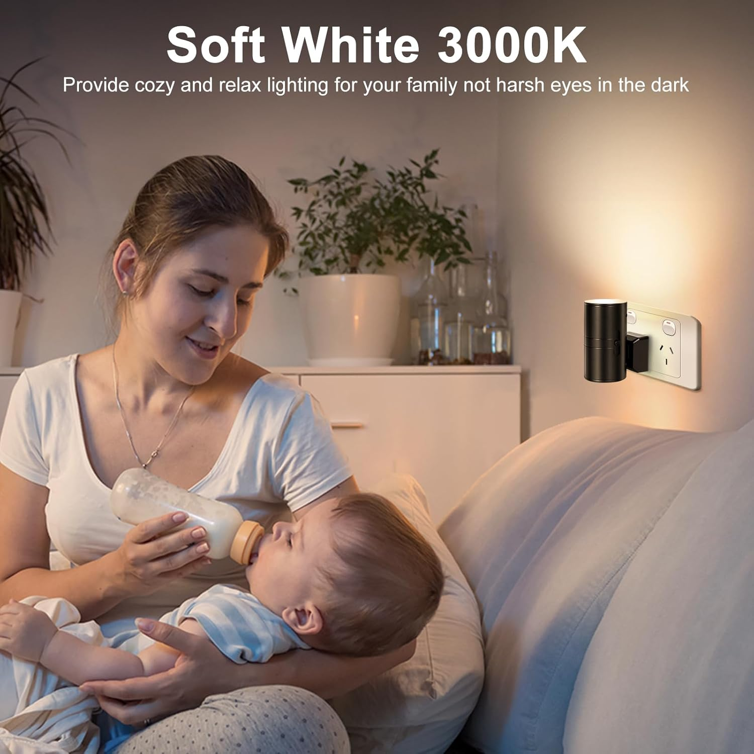 Plug in Night Light 4 Pack, LED Night Lights with Auto Dusk to Dawn Sensor, 3000K Warm White Dimmable LED Night Lamp for Kids, Sensor Nightlight for Bedroom, Baby Room, Kitchen, Bathroom, Stair image number 4