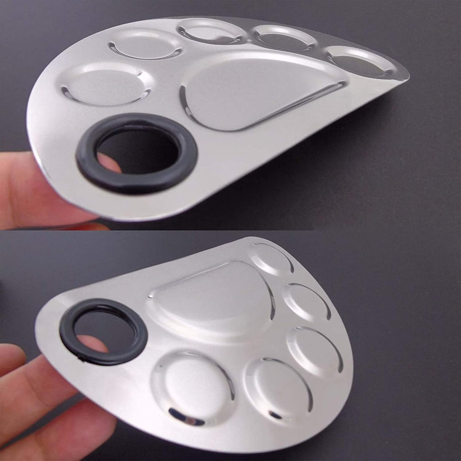 6 Holes Stainless Steel Nail Art Polish Mixing Plate Cosmetic Makeup Palette image number 1