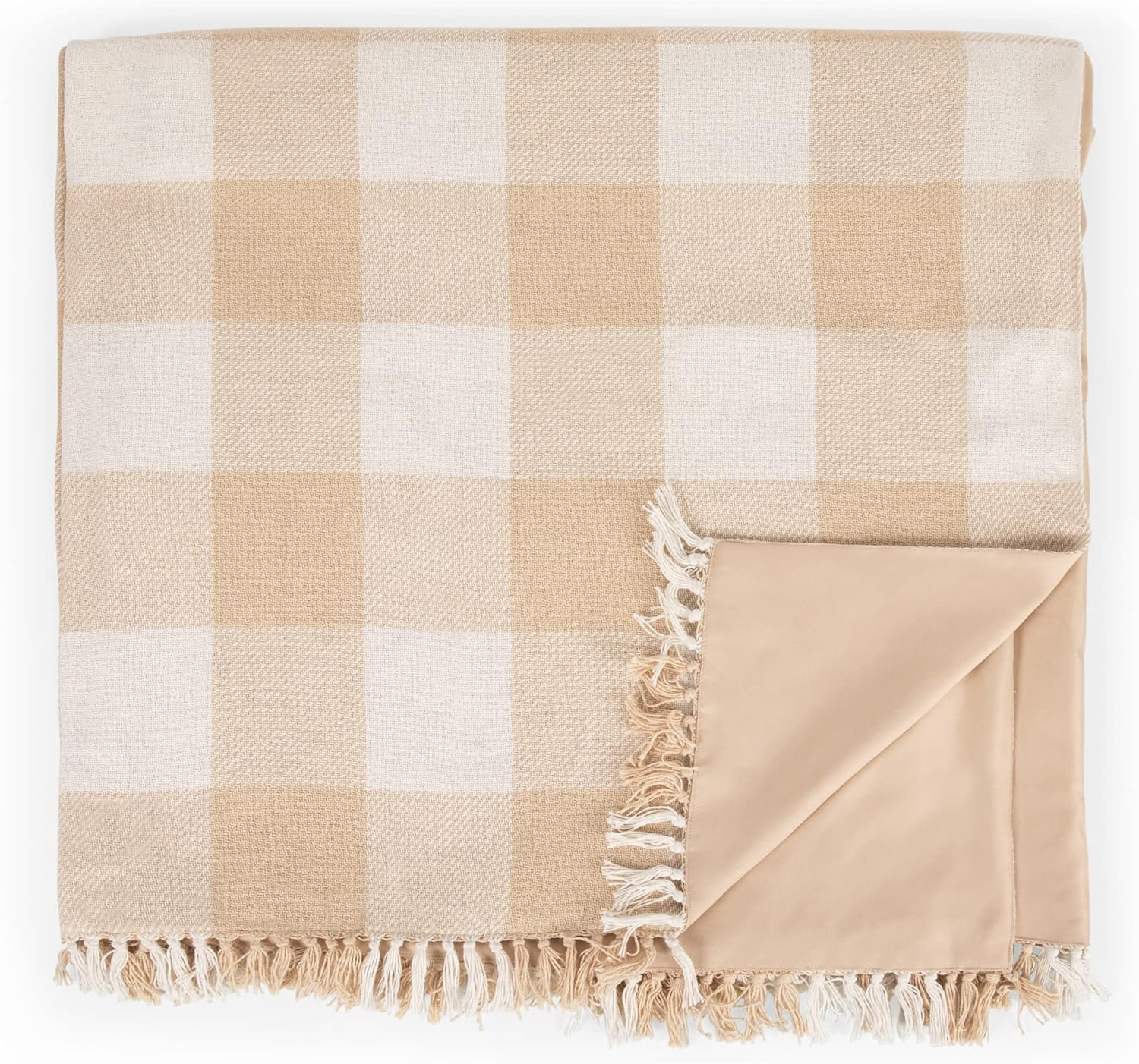PICNIC TIME, Montecito Picnic, Outdoor, and Beach Blanket with Harness, Montecito Picnic, Outdoor, and Beach Blanket with Harness, One Size, White & Taupe Windowpane - Beige image number 3