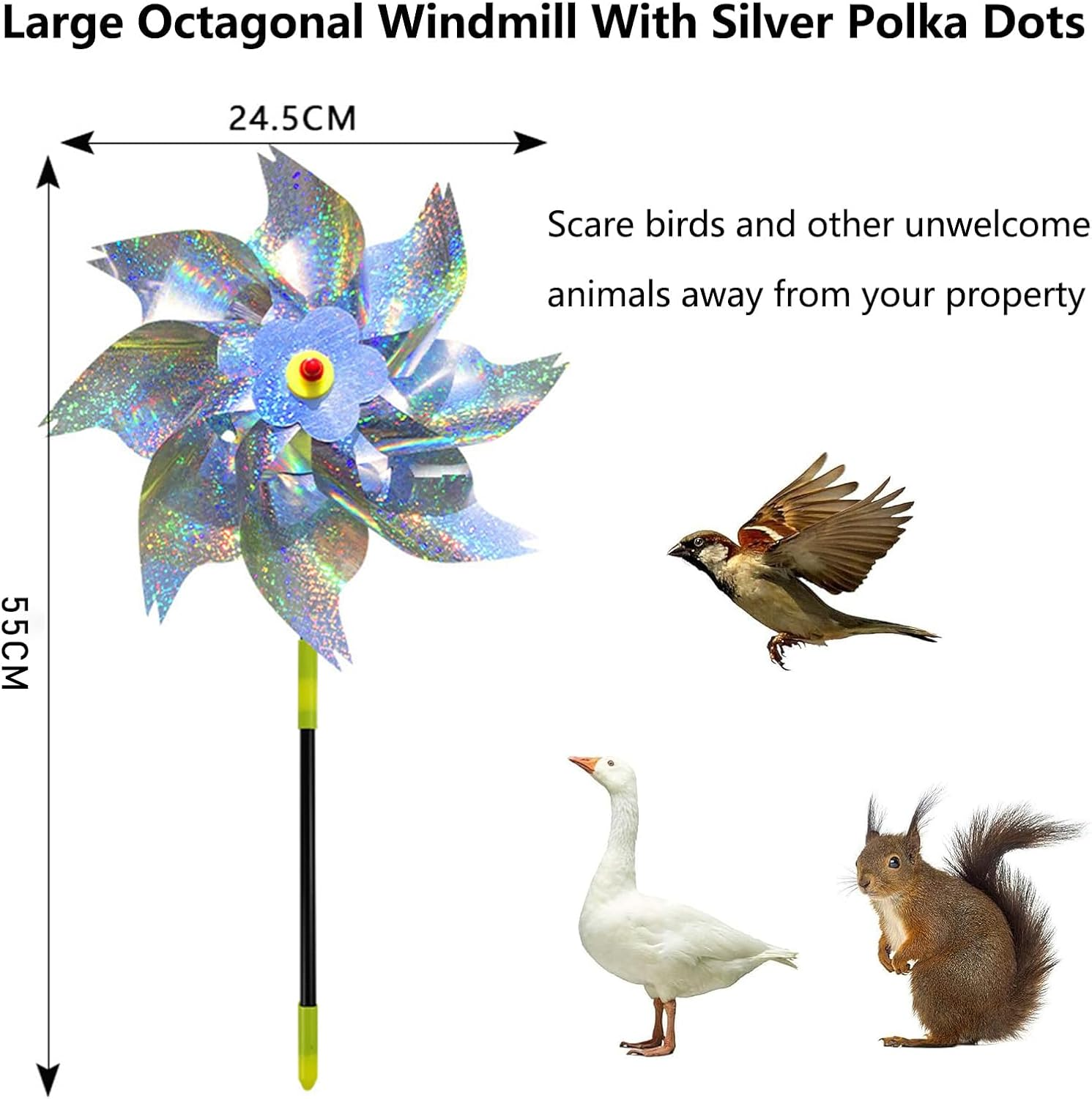 Bird Blinder Repellent Pinwheels - 10 Pack Reflective Pinwheels with Stakes, Extra Sparkly Pinwheel for Garden Decor, Bird Devices Deterrent to Scare Birds Away from Yard Patio Farm image number 3