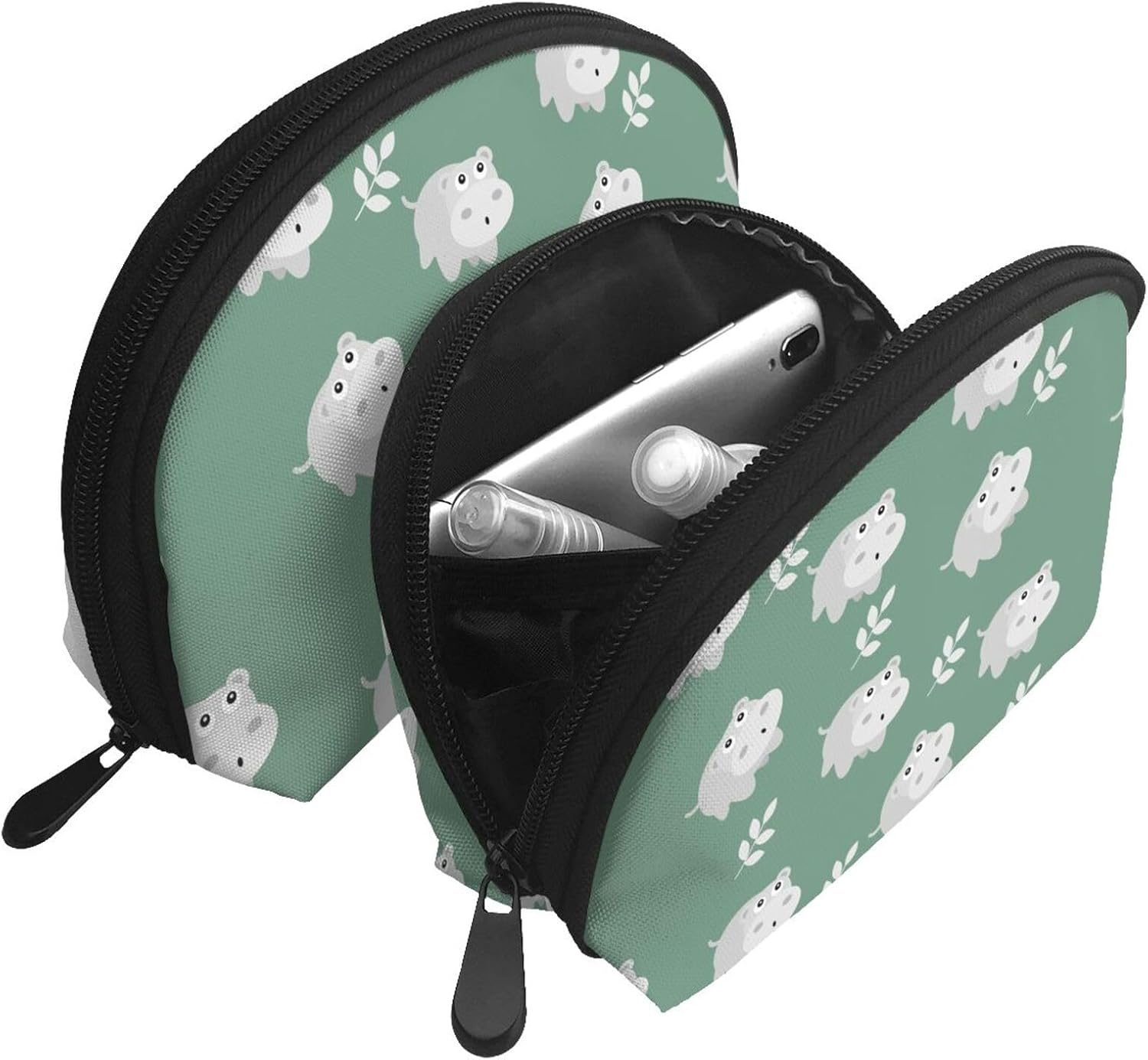 Cozimangoe Coin Pouch Makeup Bags Set, 2 Piece Shell Shape Cosmetic Bag with Pockets for Daily Travel Handbag Lipstick Keys Toiletry, Personalized Cute Hippo image number 6