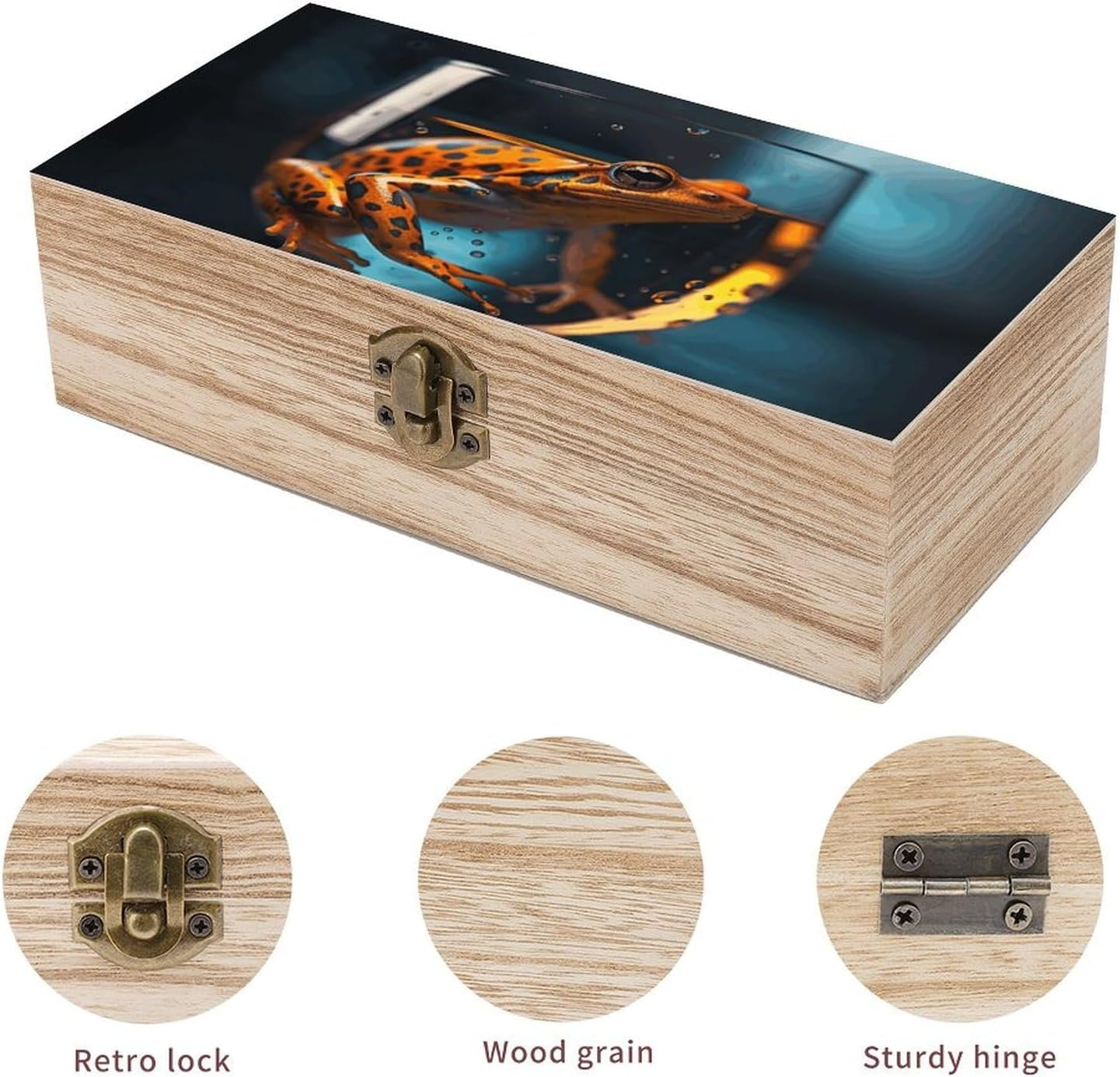 Frog in the Glass Wooden Box Wood Wedding Keepsake Boxes with Lids Small Decorative Boxes Lightweight Wooden Memory Storage Box for Crafts Keepsakes Jewelry Photo Letter Storage image number 4