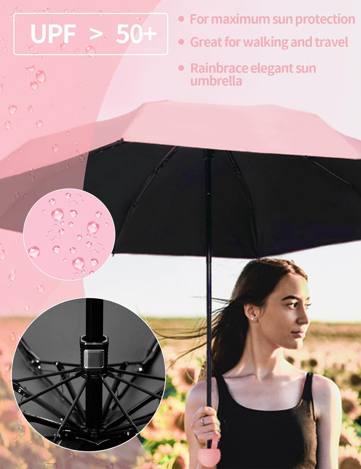 Travel Mini Umbrella, Small Compact UV Umbrella with Protective Case, Lightweight Tiny Pocket Umbrella for Purse, Sun & Rain Umbrellas Mini Travel Windproof Umbrella with 95% UV Protection - Darkgn image number 5