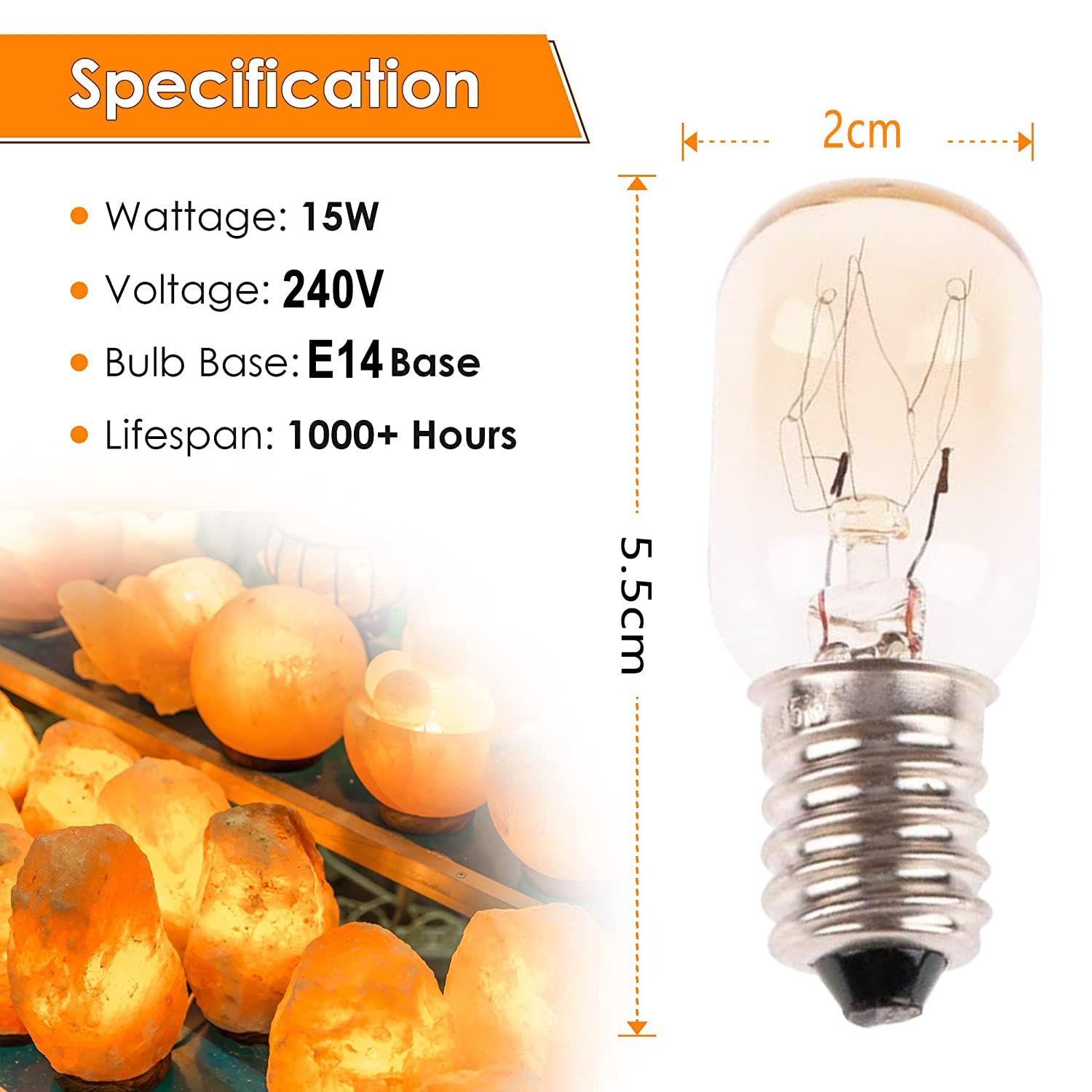 Salt Lamp Cord with 2 Free E14 Bulbs, Salt Lamp Power Cord Original Replacement with Dimmer Switch and Metal Clip, for All Himalayan Crystal Salt Rock Lamp - 1.8M Cable 240V SAA Standard image number 2