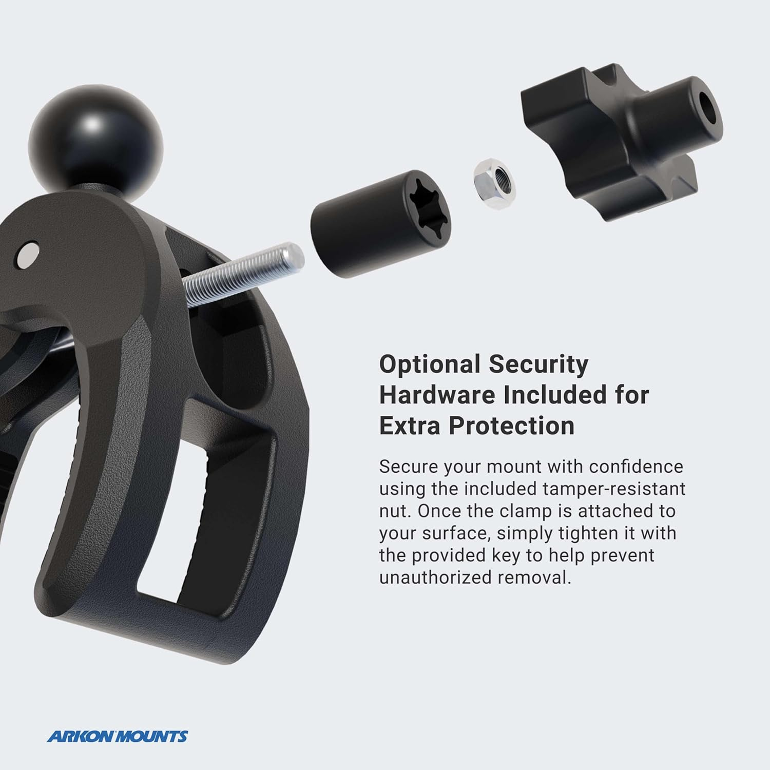 ARKON Mounts - Tablet Holder with Clamp Mount | Corrosion-Resistant | Tablet Stand W/Sturdy Clamp | Security Knob Feature | Two Adjustable Shafts Included | Fits Ipad and Samsung Tablets