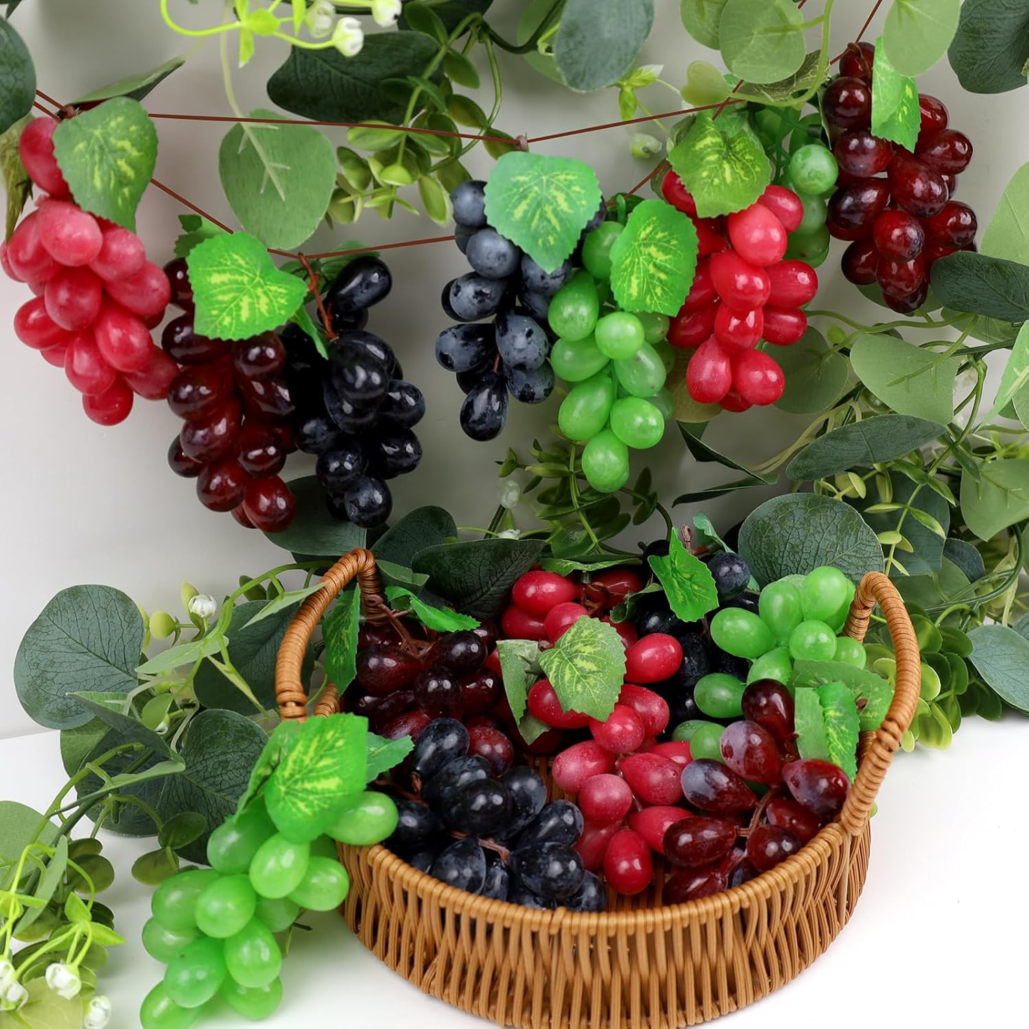Folmywy 16 Pack Artificial Fake Grapes Simulation Faux Grape Bunches Black Purple Red Green Realistic Rubber Fruits Decoration for Wedding Party Home Fruit Wine Garland Decor - 8 Pcs image number 6