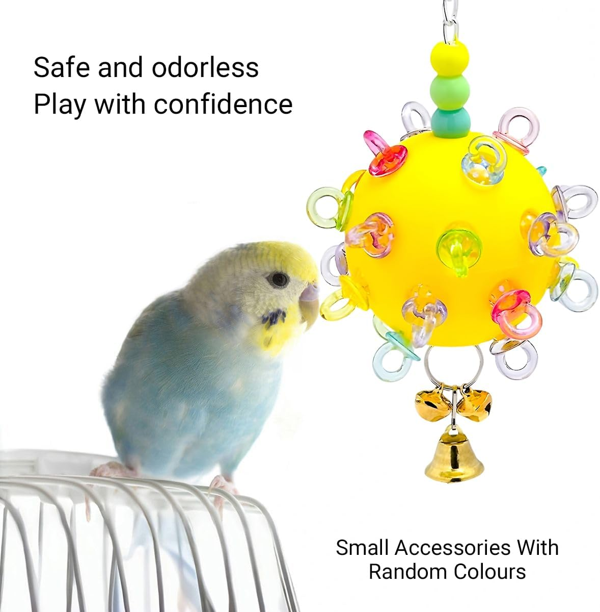 Jade Deals Parrot Bird Toy, Boredom Relief Hanging Ball with Colorful Rings & Bells, 12.99 Inches Length, Suitable for Budgerigars; Cockatiels; Sun Conures, Interactive Chewing Vent Toy image number 6
