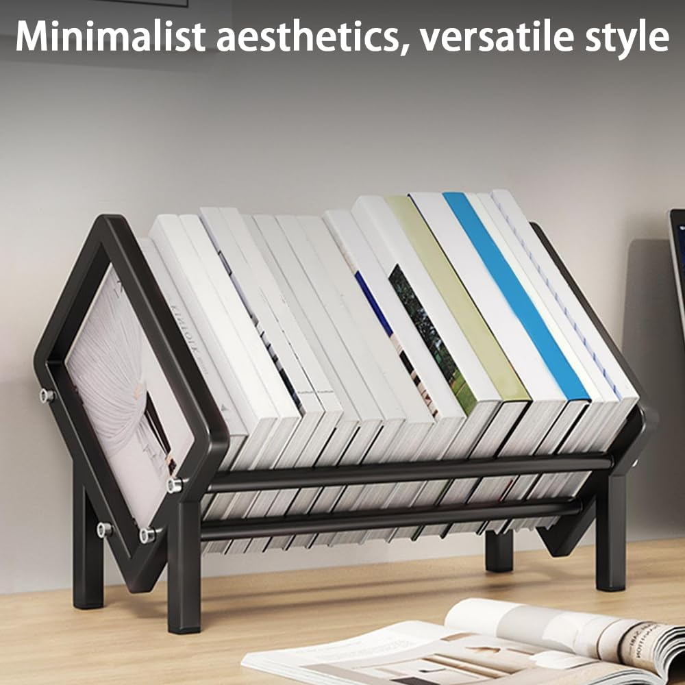 Desktop Stainless Steel Book Rack, Small Bookshelf Organizer, Tabletop Mini Bookcase 40X26X28 Cm image number 5