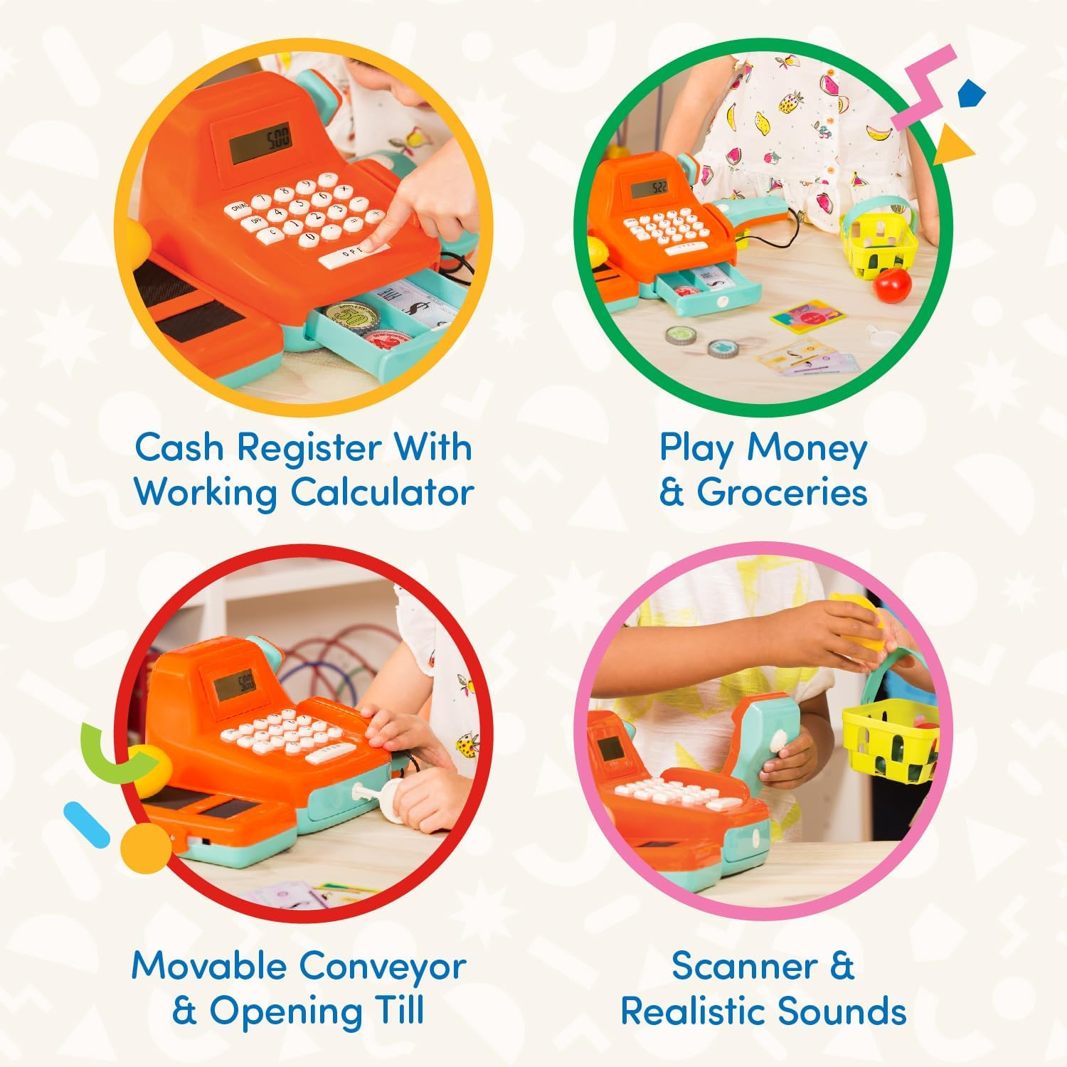 Battat Cash Register Toy Playset &Acirc;&euro;&ldquo; Pretend Play Kids Calculator Cash Register with Accessories for 3+ (26-Pieces),Orange image number 1