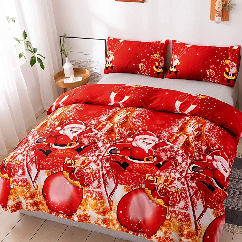 Royal Santa Presents Xmas (Double) Quilt Duvet Cover & Pillowcase Christmas Bedding Bed Set, Multi-Colour Santa Claus Duvet Cover Set, Ultra Soft, Durable Design