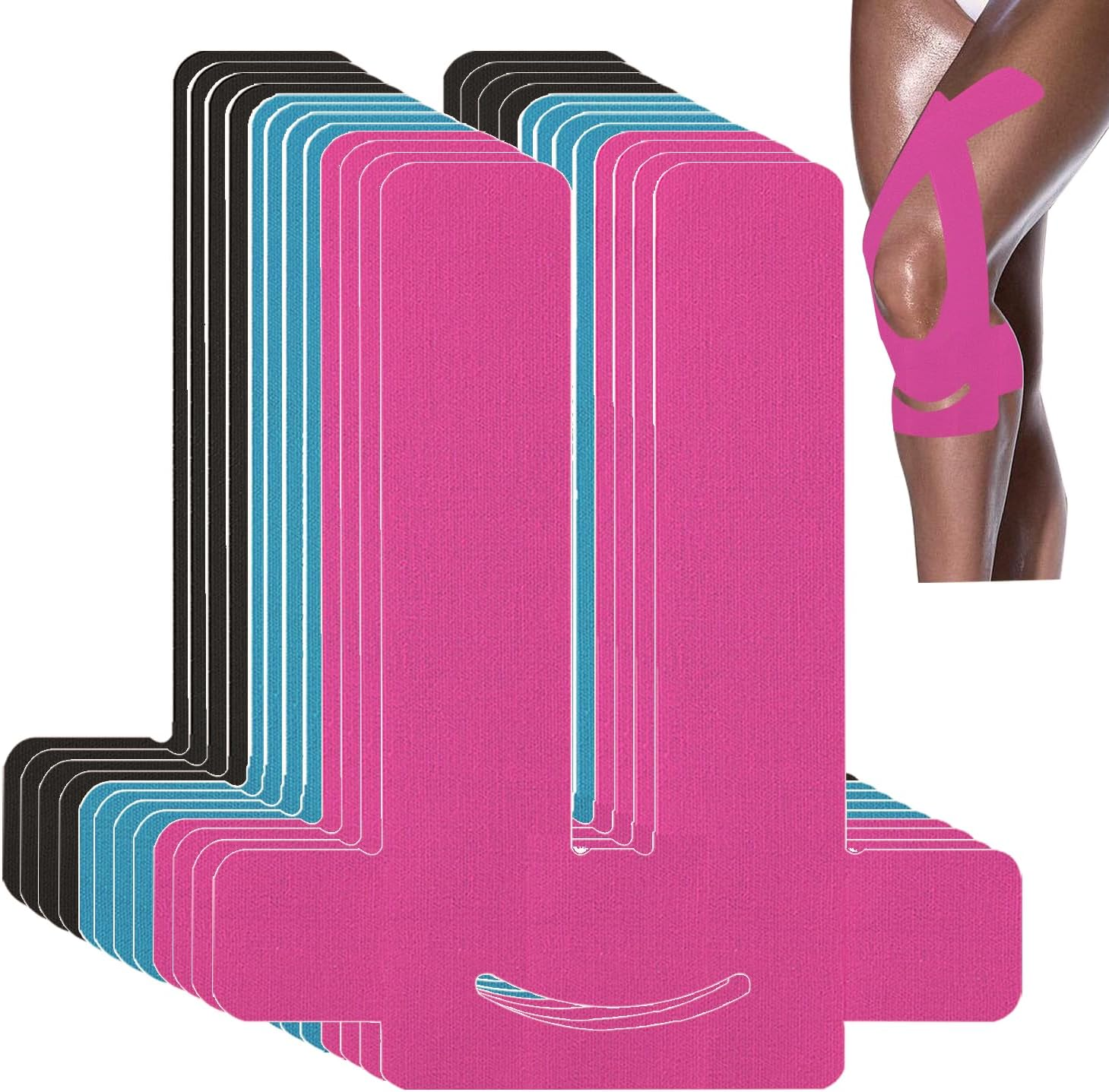 ANAMPION Pack of 12 Kinesiotapes Pre-Cut for Knees (Black, Pack of 12)