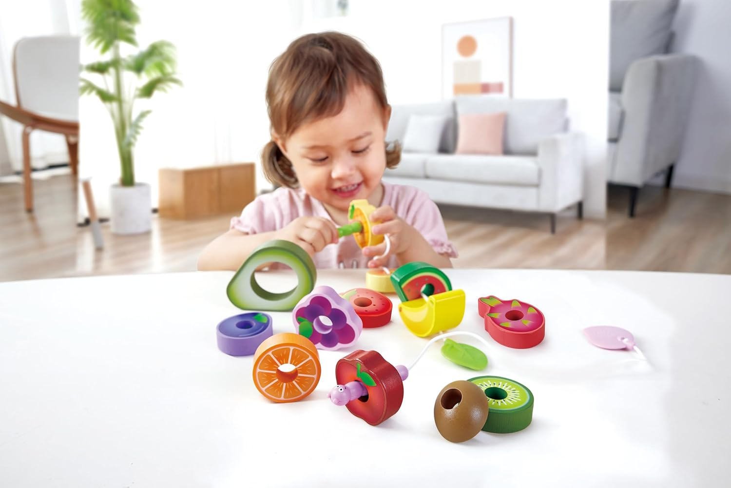 Hape Wooden Fruit Sorting Caterpillar - Educational Food Learning Toy Set - Color Matching and Counting Game for Toddlers and Preschoolers image number 2